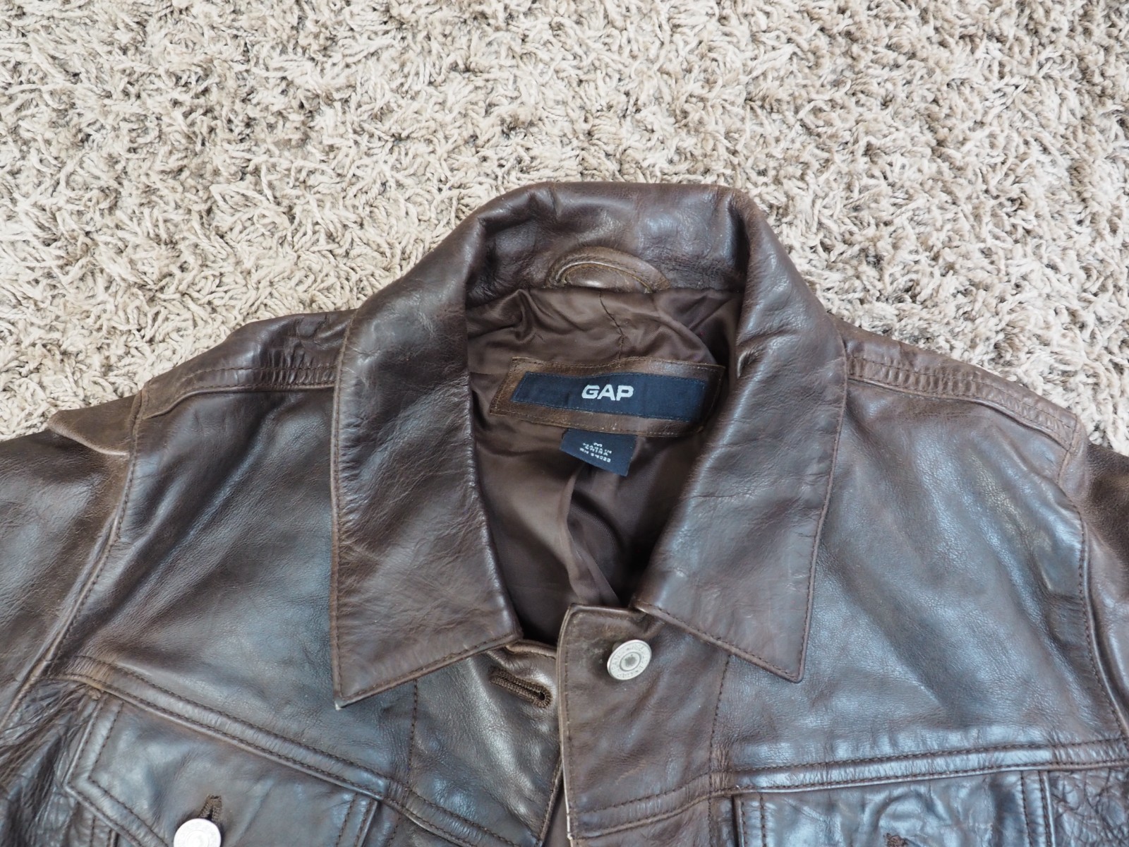 Vintage Early 2000s GAP Womens Medium LEATHER JACKET – Trucker/Biker Style -Y2K