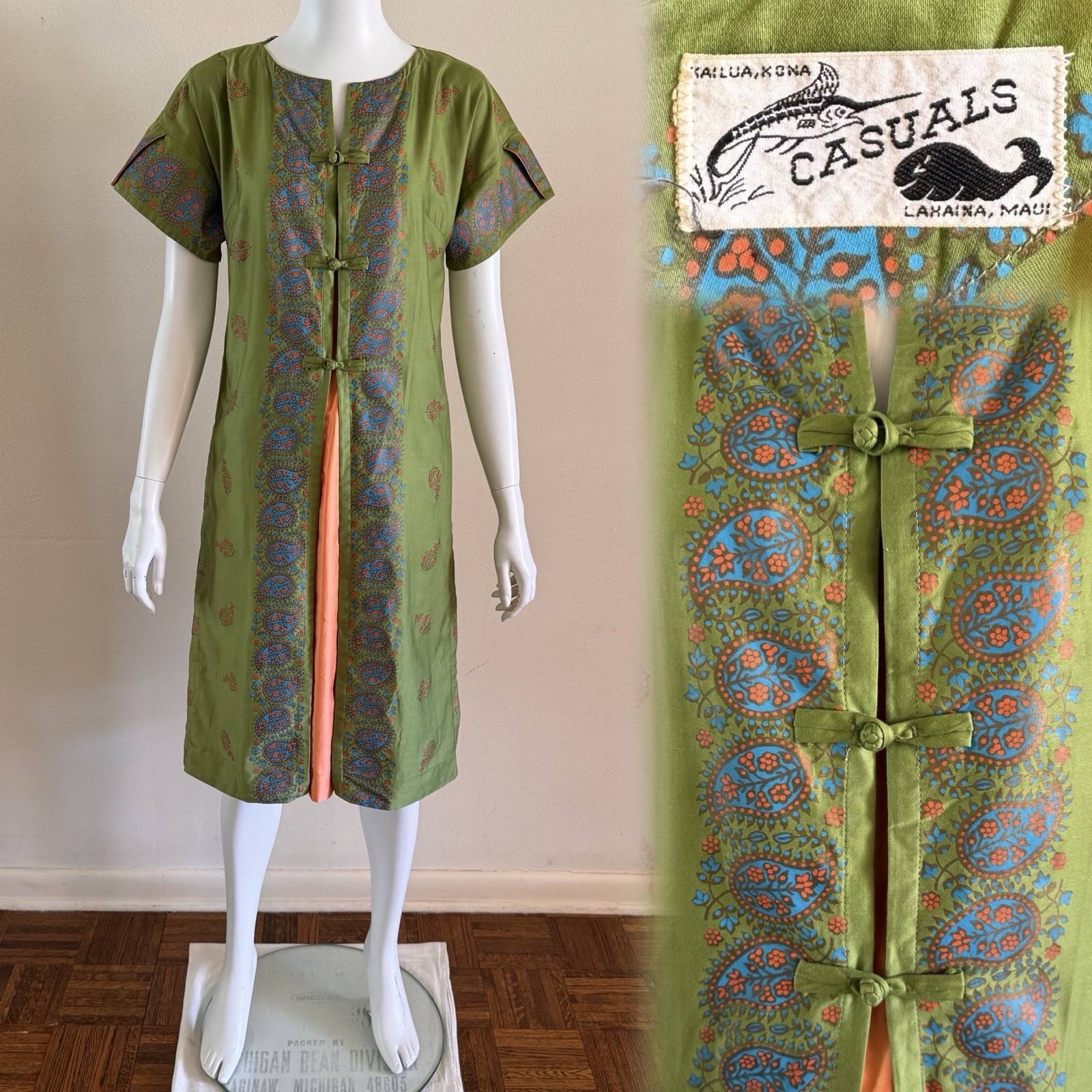 1960s Casuals Lahaina Maui Hawaii Pake Muu Dress Tropical Tiki Resort Luau VTG