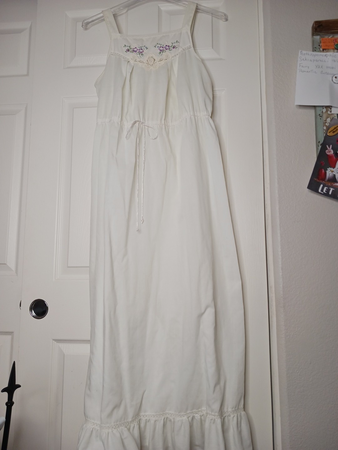 Gilead Nightgown Dress M White Vtg Cotton Lace Embroider Lightweight boho Fairy