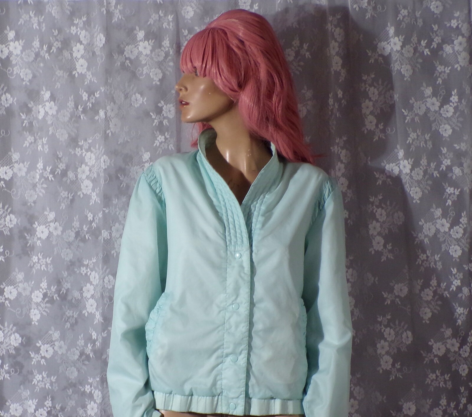 Vintage 80s Pastel Blue Jacket Size Large 1980s Retro Power Walking Windbreaker