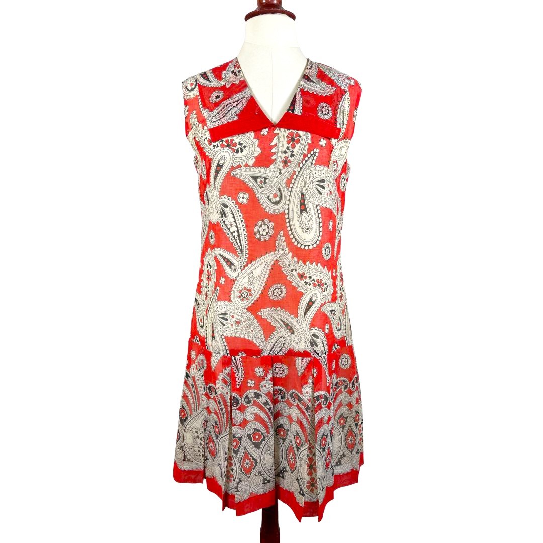Vintage Paisley Drop Waist Sailor Collar Pleated Skirt Dress Size 4