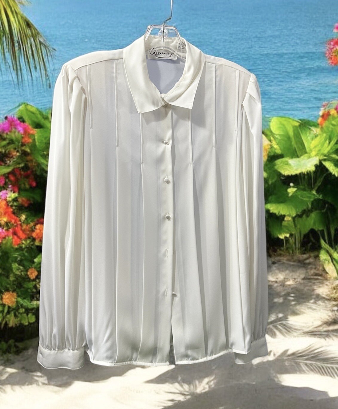 Vintage 80’s pleated front tuxedo style blouse by Alexandria