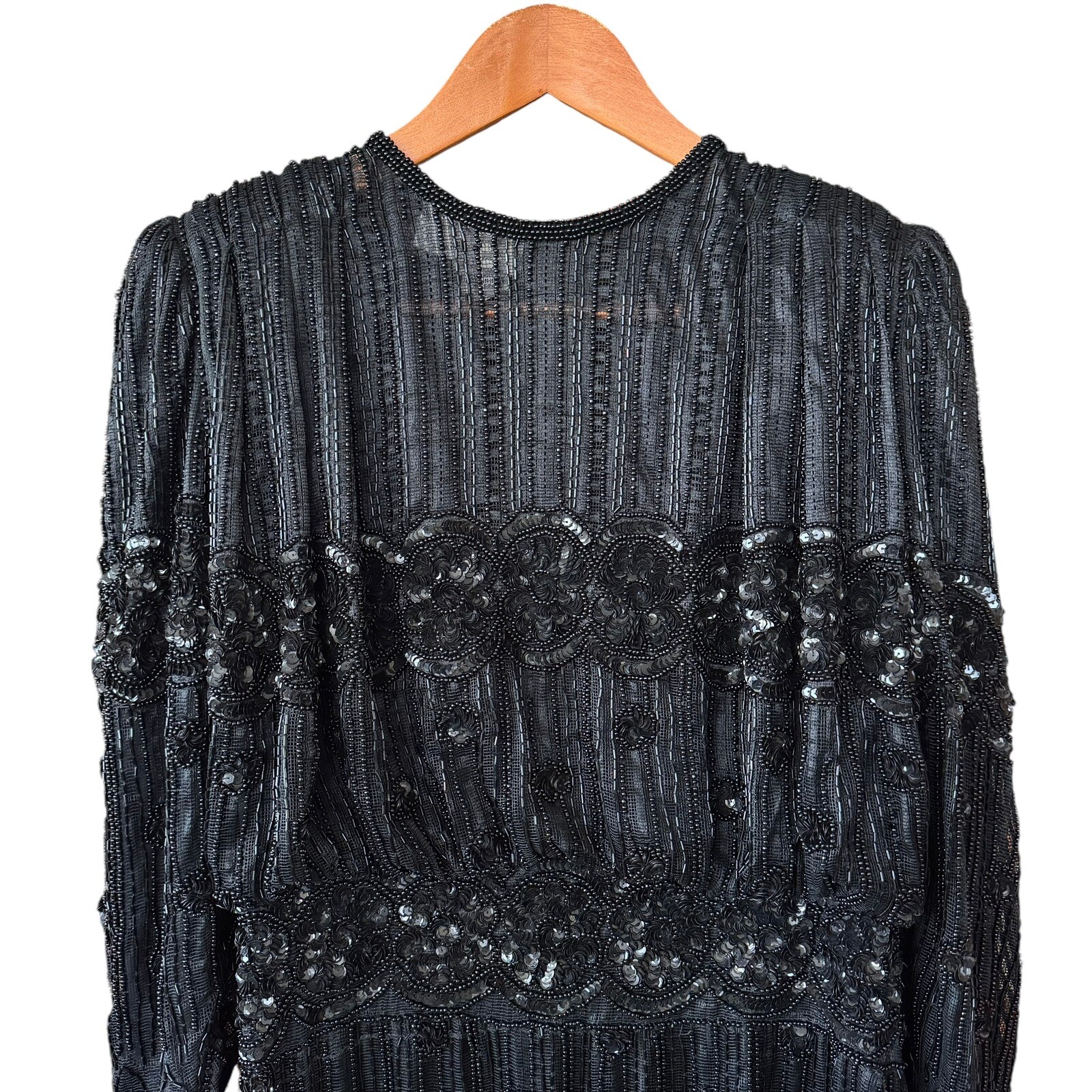 Vtg 80s Judith Ann Creations Cache Flapper Style Full Beaded Dress Black Small