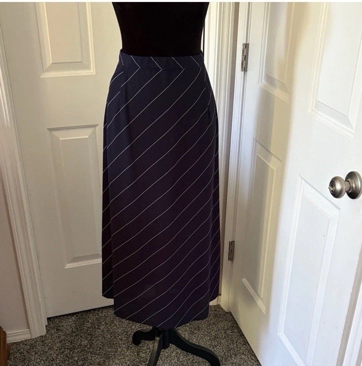 Pendleton Vintage Dark Navy and White Pinstriped Midi Skirt