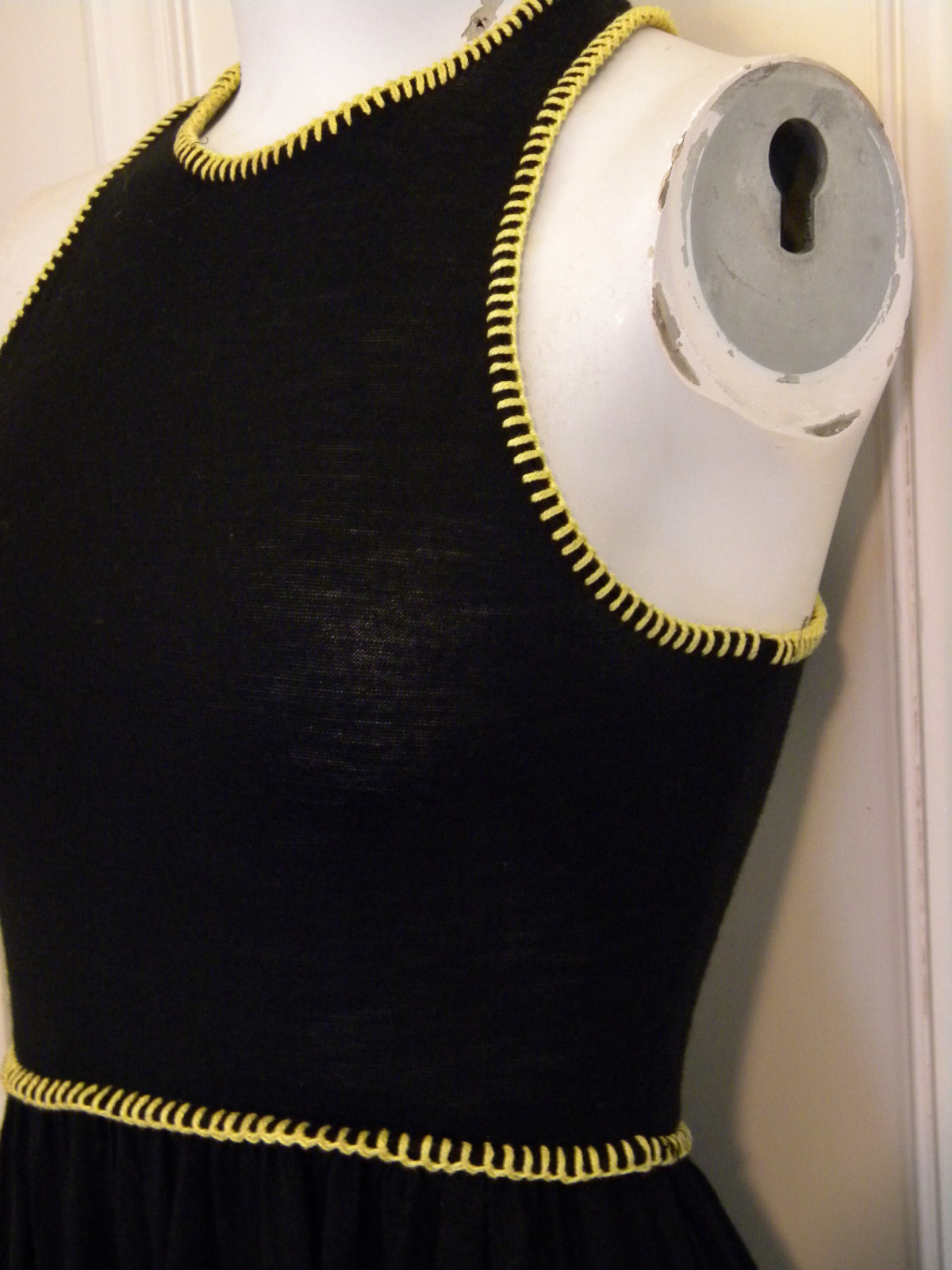 Vintage halter dress 4 wool jersey yellow contrast empire waist maxi skirt