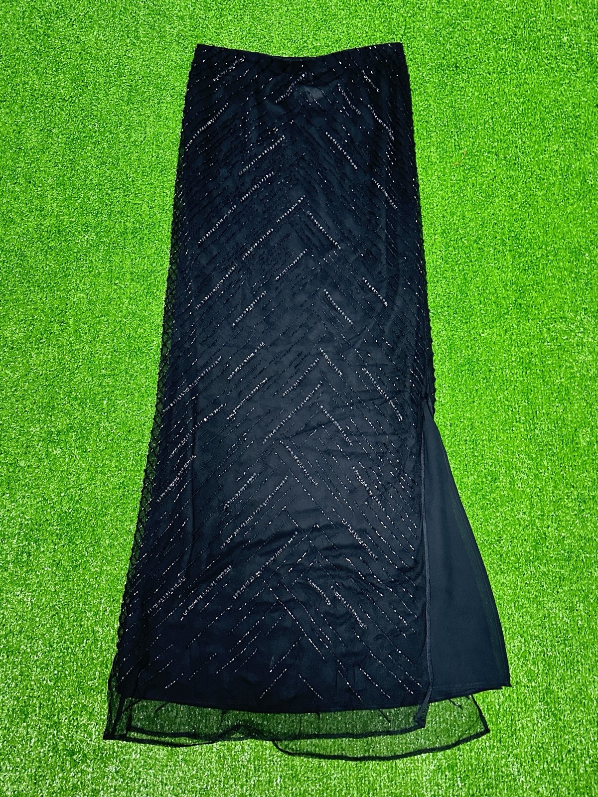 Vintage Marvel By La Perla Black Mesh Beaded Long Skirt Size US 42 Made in Italy