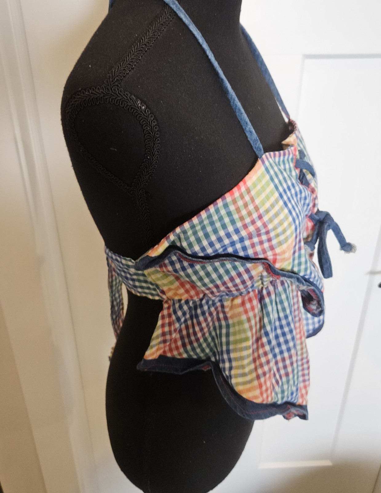 VTG Handmade Multicolor Bandana Style USA Boho Halter Top 70s One Size Tie Back
