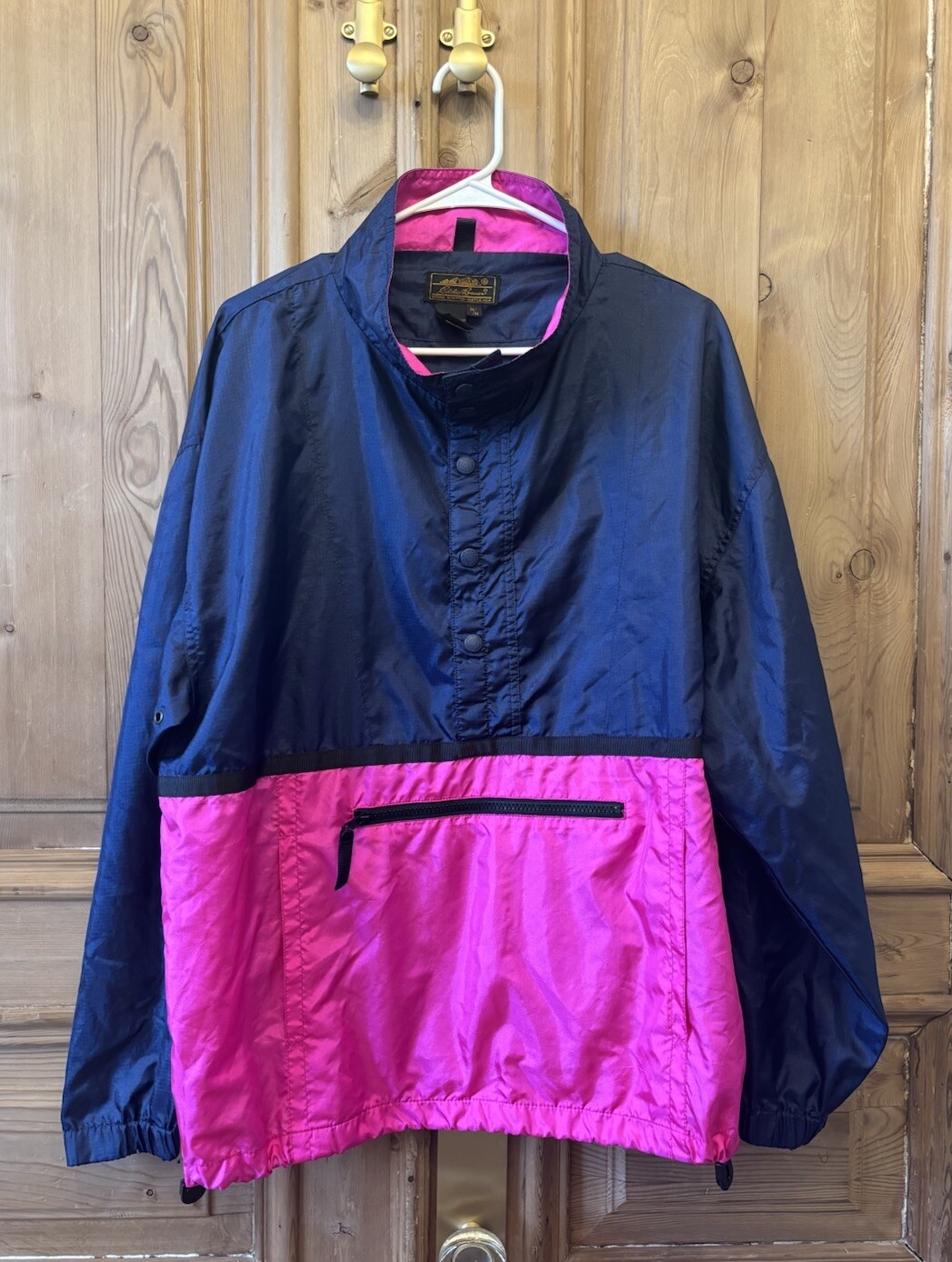 Vintage 90s Eddie Bauer Jacket Windbreaker Pullover Size Medium Navy Pink