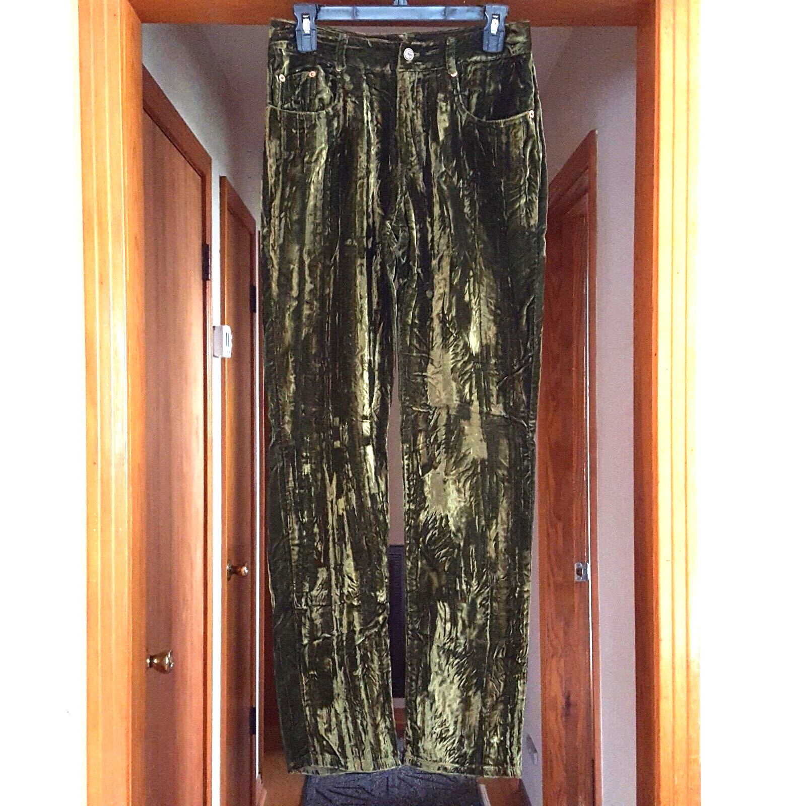 Vintage Moda Women’s Pants Slacks Green Velvet Belted Casual 31.5