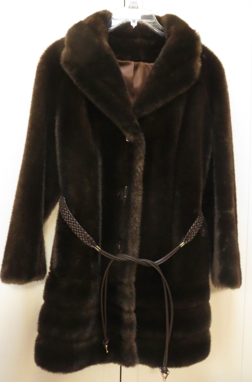 Women’s Vintage Tissavel France Faux Fur MId-Length Coat~ Dark Brown, Medium