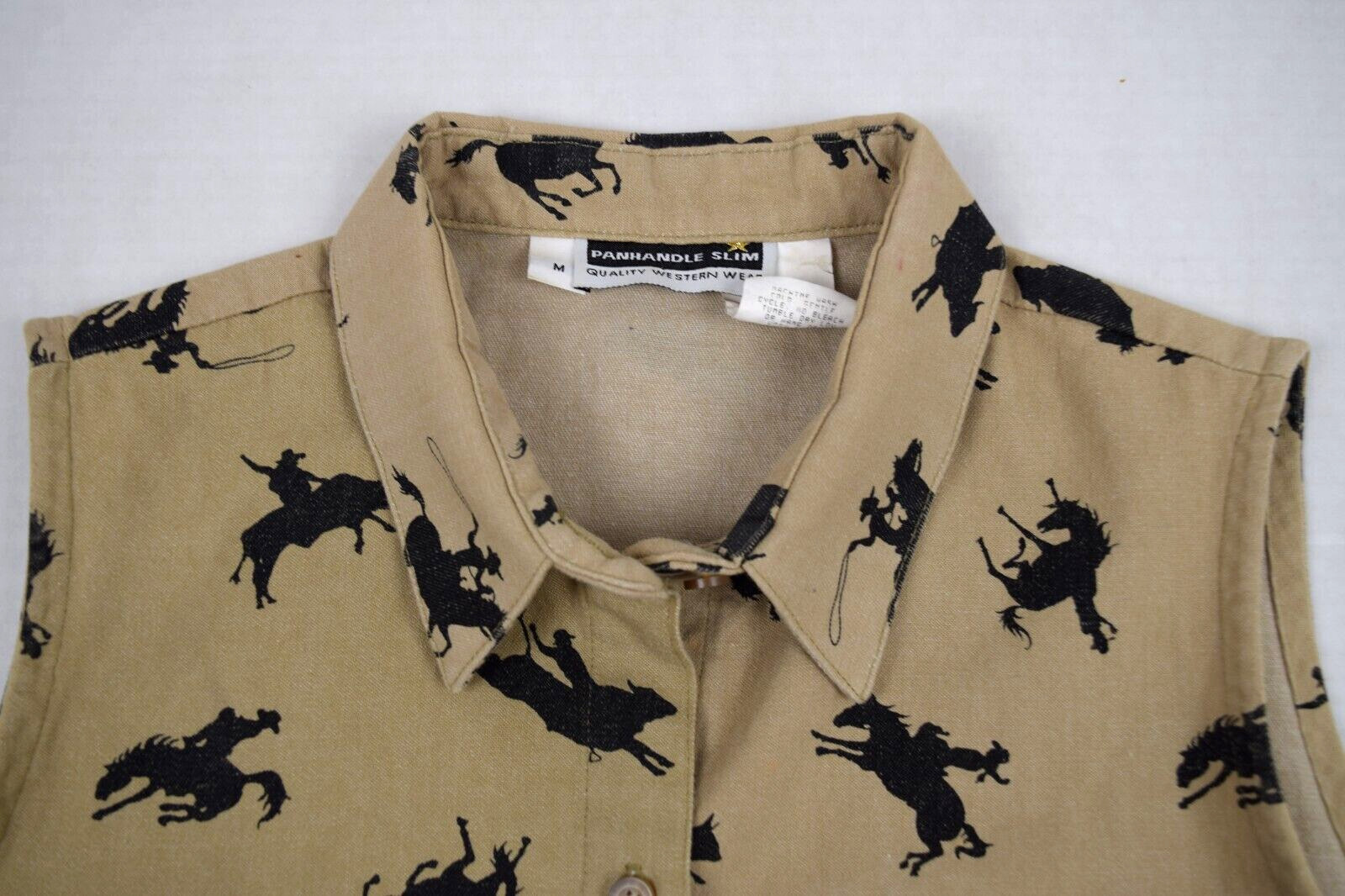 Vintage Western Sleeveless Shirt Panhandle Slim Size M 90s Rodeo Cowboy Made USA
