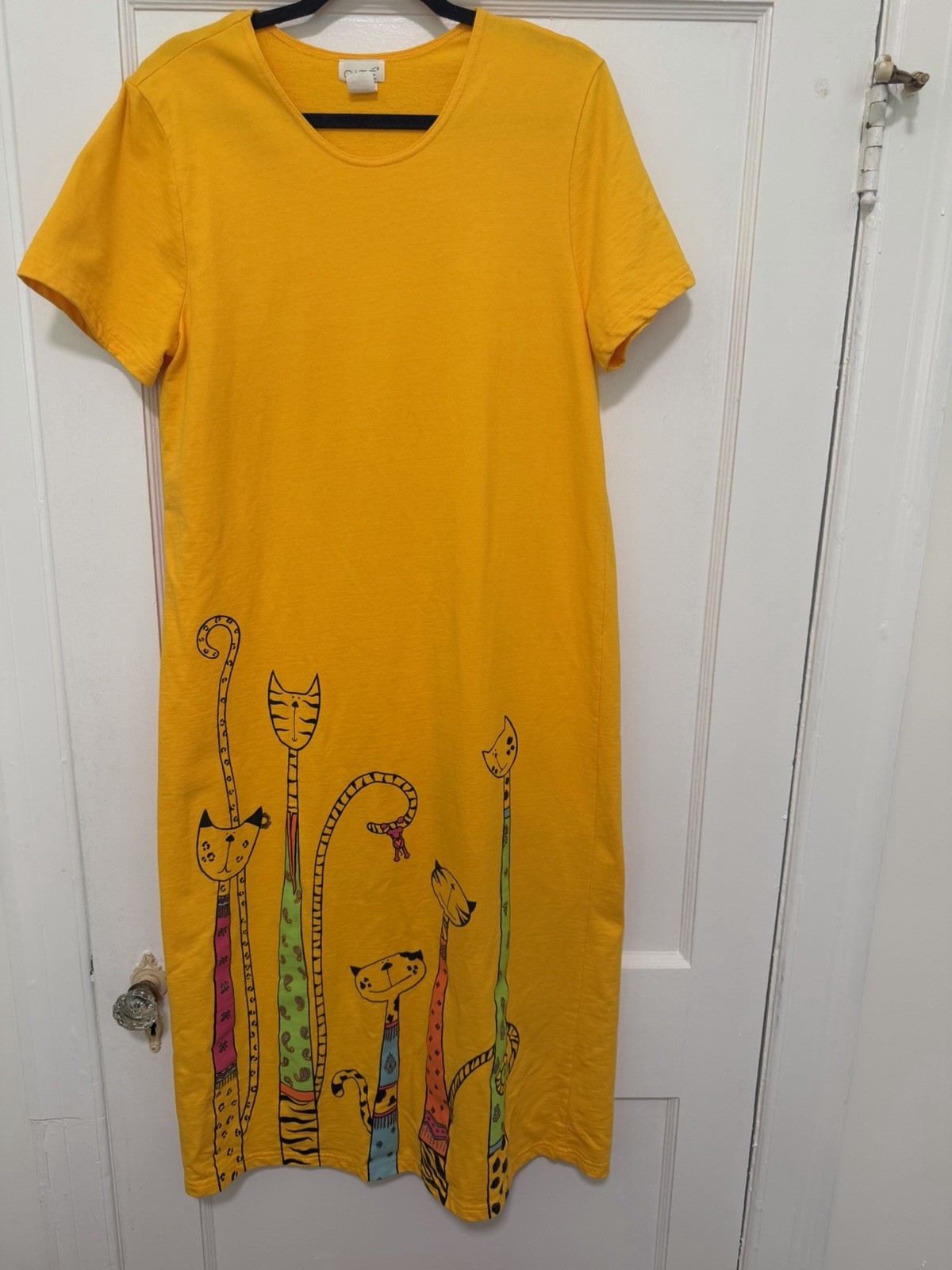 Rare 1980’s Cat and Mouse Mixed Pattern TShirt Dress by Cite Women’s Large