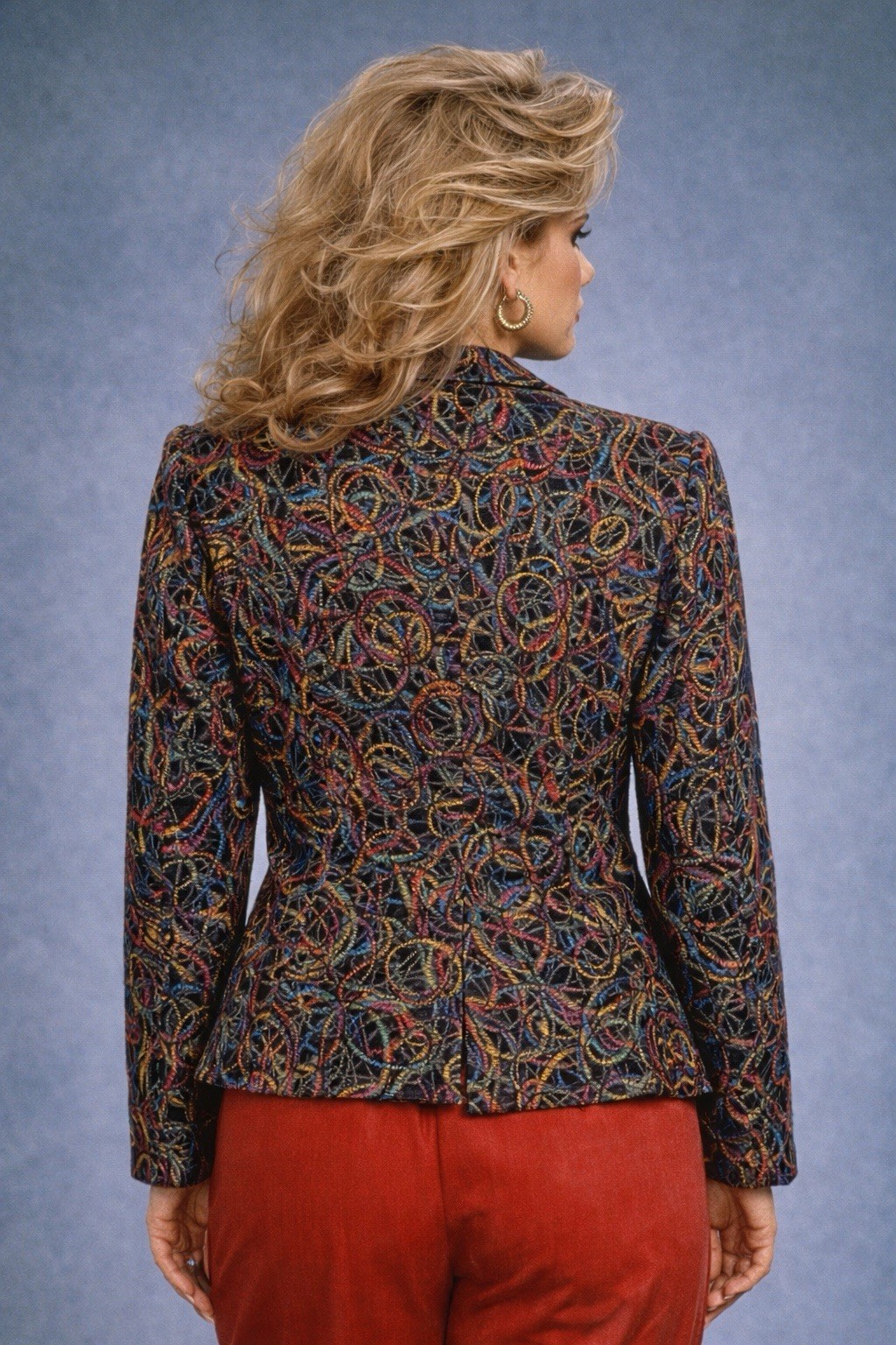 Vintage WEAVZ Wool Blend Jacket M Multicolor Abstract Yarn Embroidered Blazer