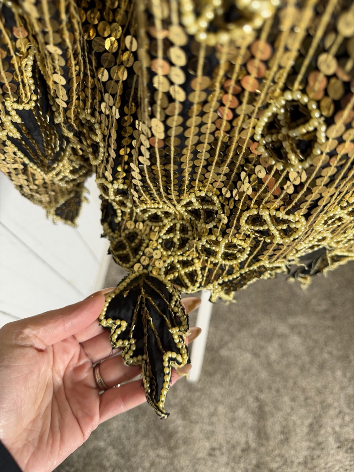 G-Unit Vintage Y2K Flapper Style Beaded Sequin Gold Black Top Silk Size Large