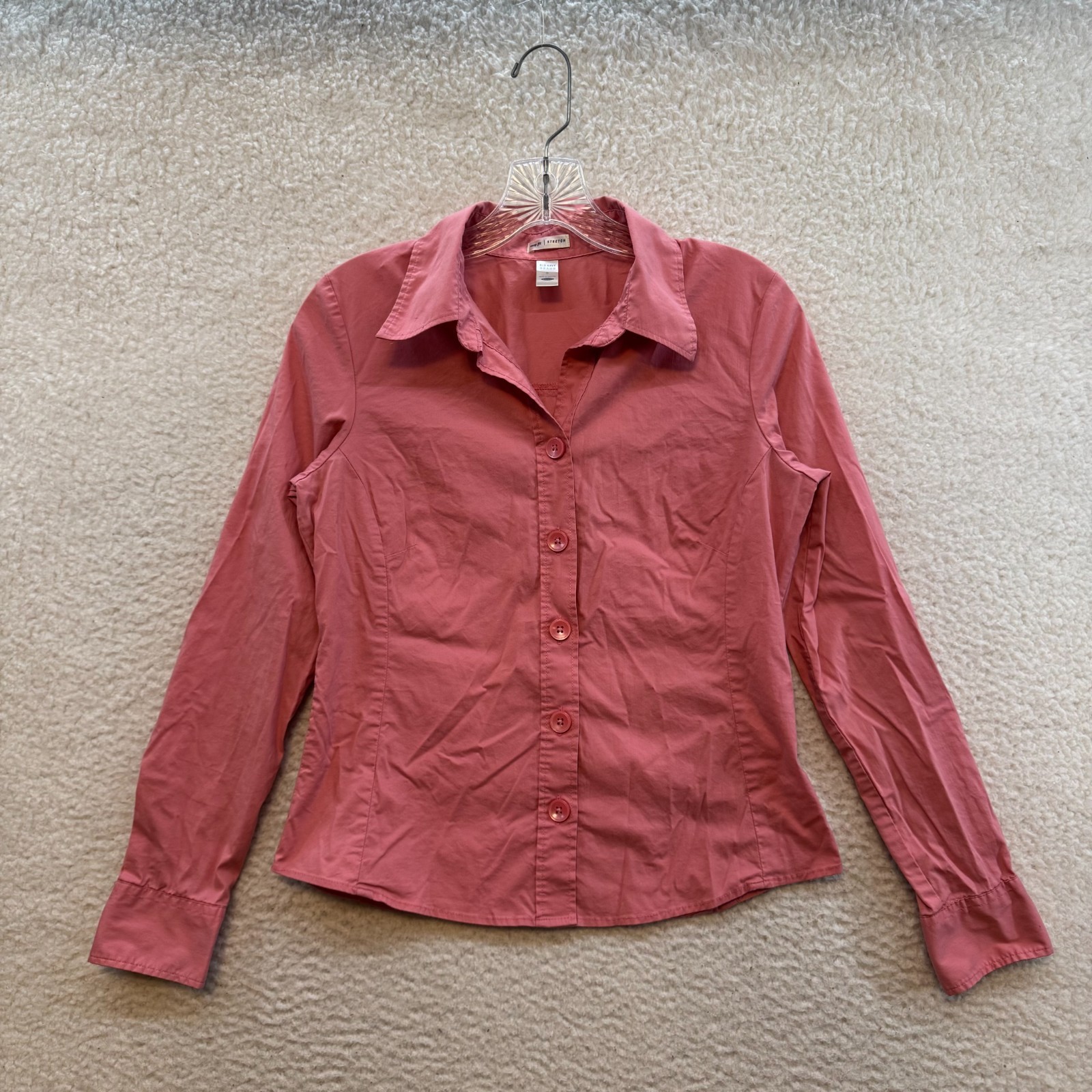 Y2K Vintage Button Top Blouse Medium Salmon Pink Collared Corpcore Office Siren