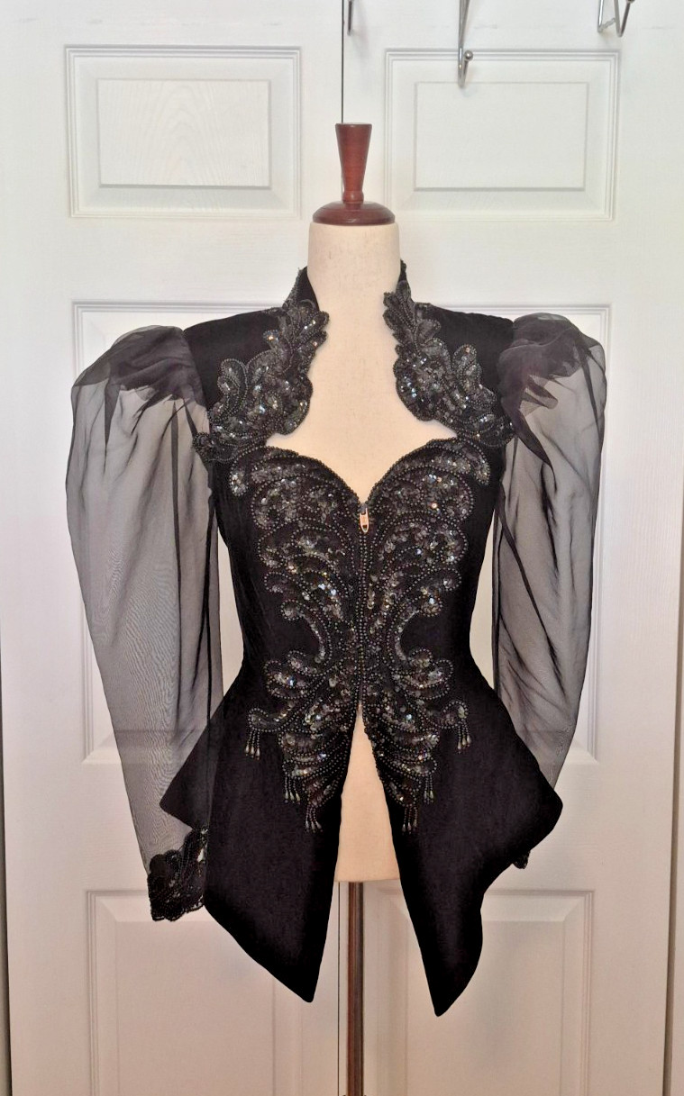 Vintage Karen Okada David Howard Black Velvet Sequin Beaded Evening Jacket sz 4