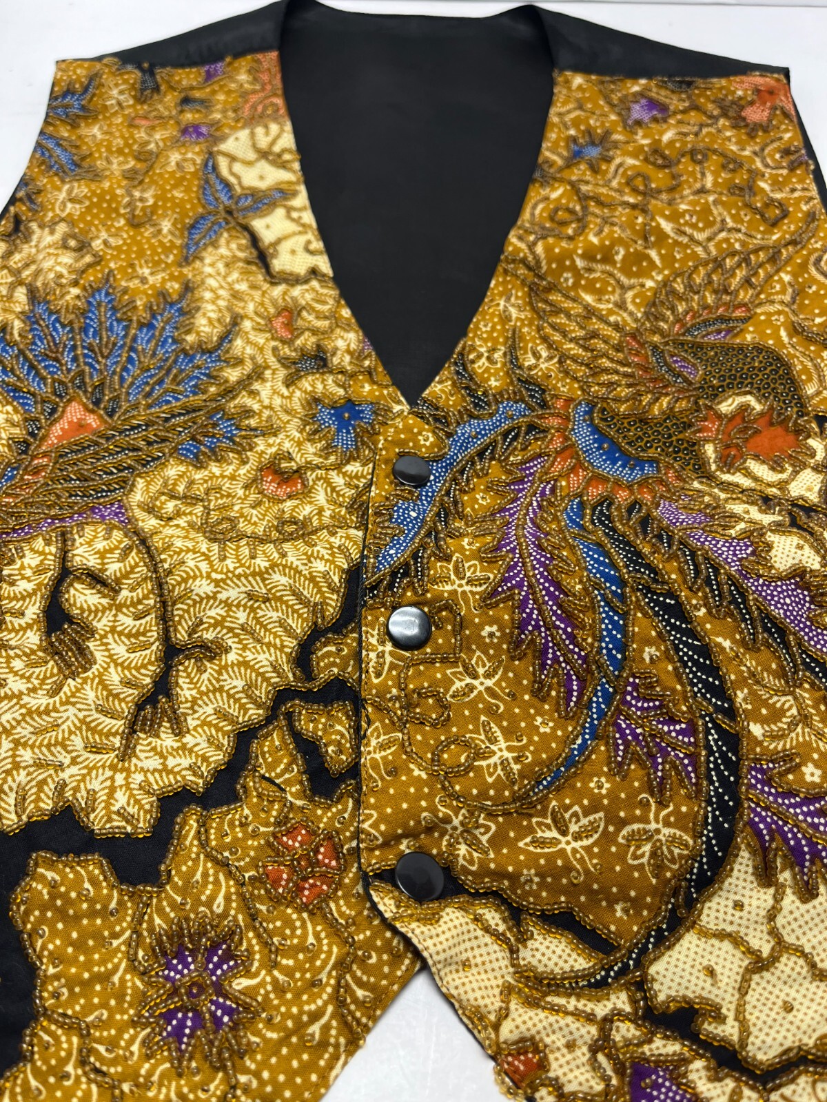 Vtg Ann Tjian for Kenar Batik Beaded Peacock Boho Indonesia Ethnic Vest small