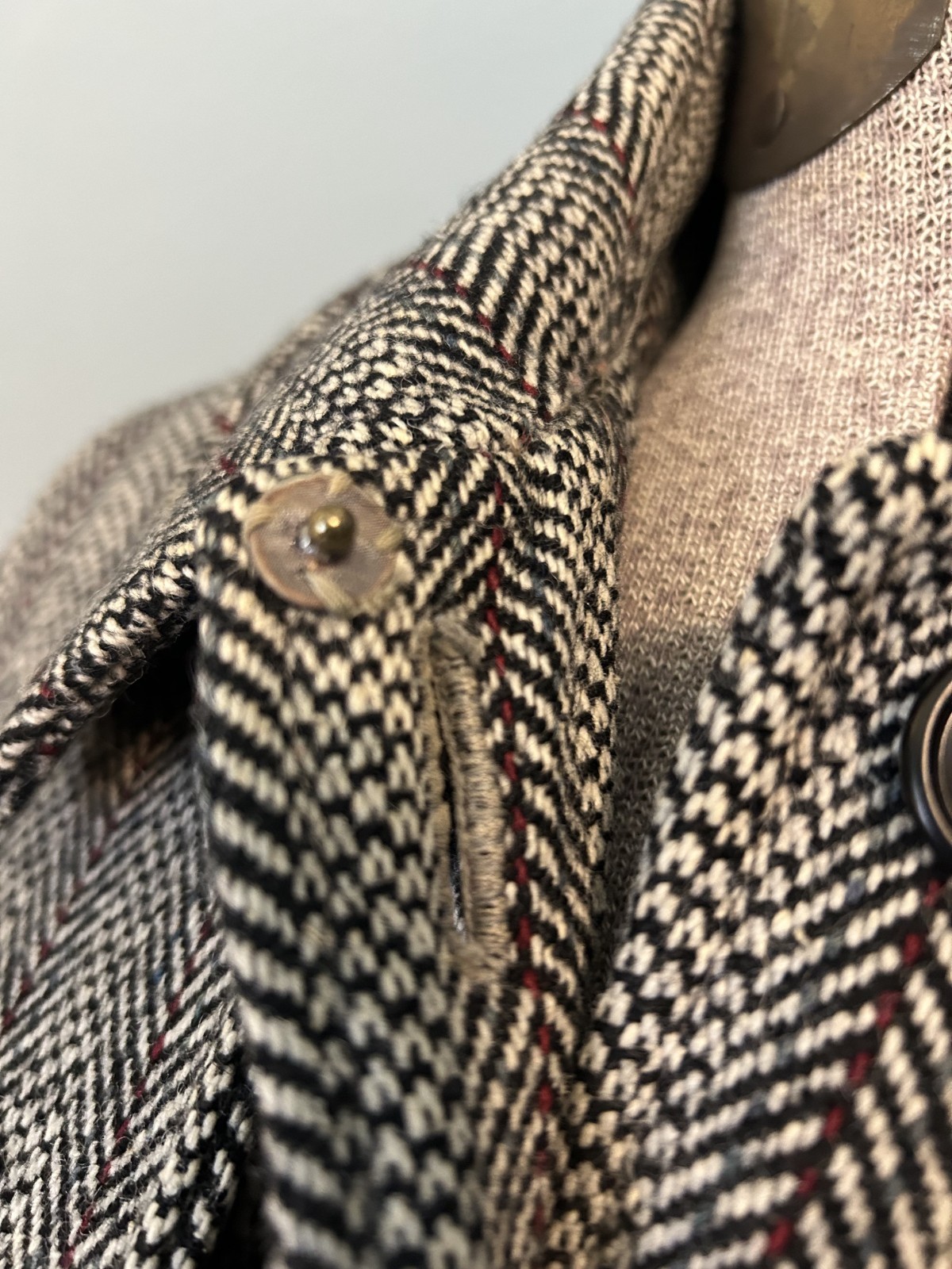 Vintage 1940 Hand-Tailored Herringbone Wool Princess Coat Long Fitted Gorgeous S