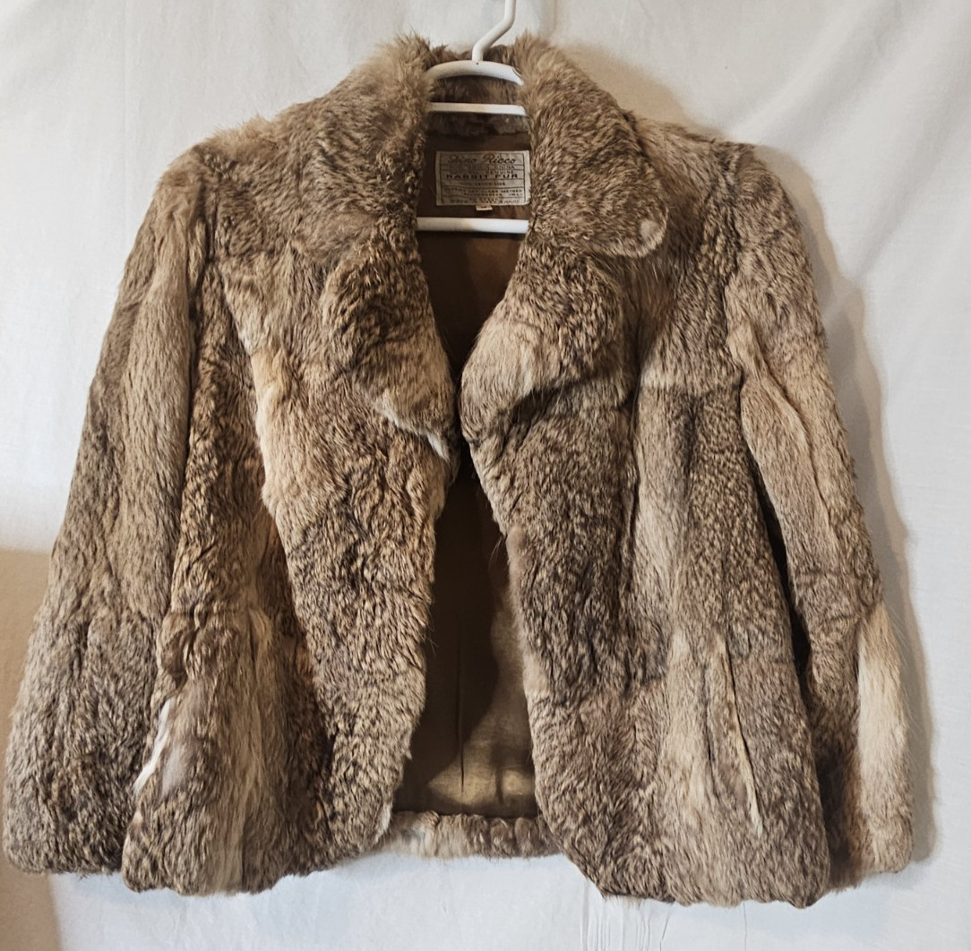 Dino Ricco Brown Vintage Rabbit Fur Shawl With Arm Holes Medium Flawed