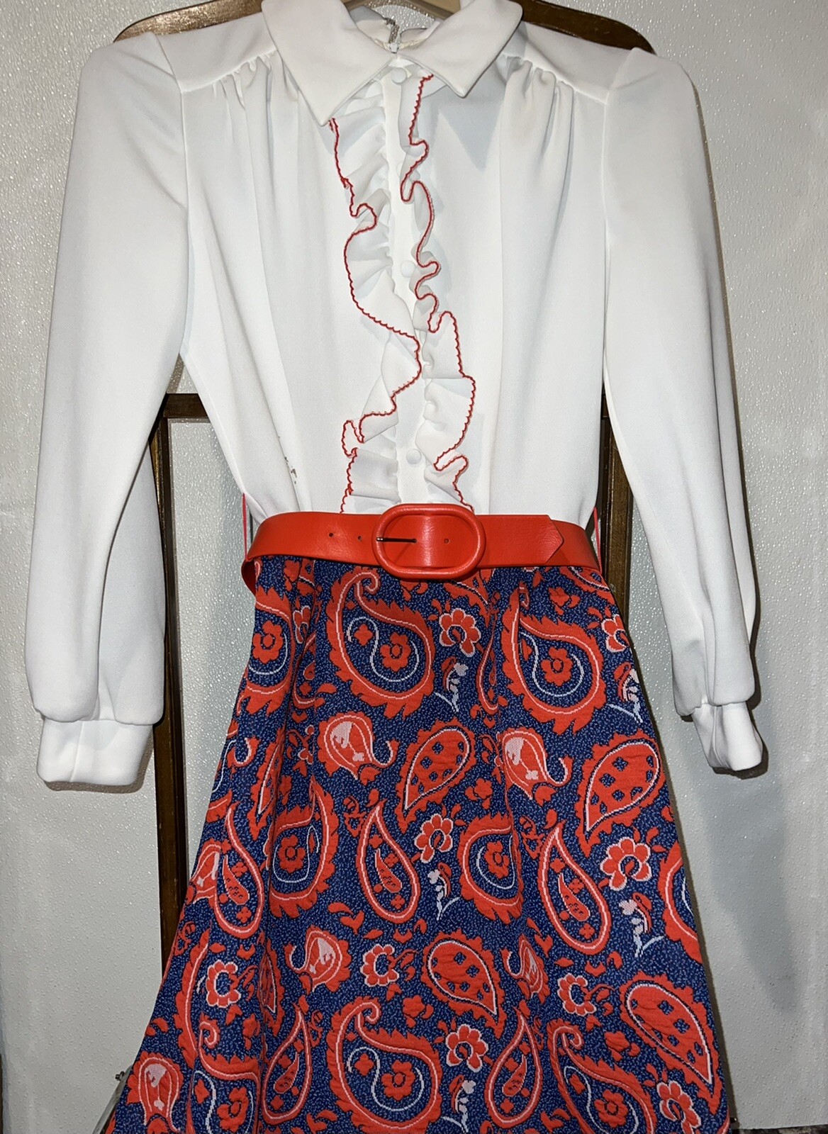 Vintage 60’S 70’S RUTH NORMAN FOR GAY GIBSON LS DRESS W/ BELT Ankle Length￼