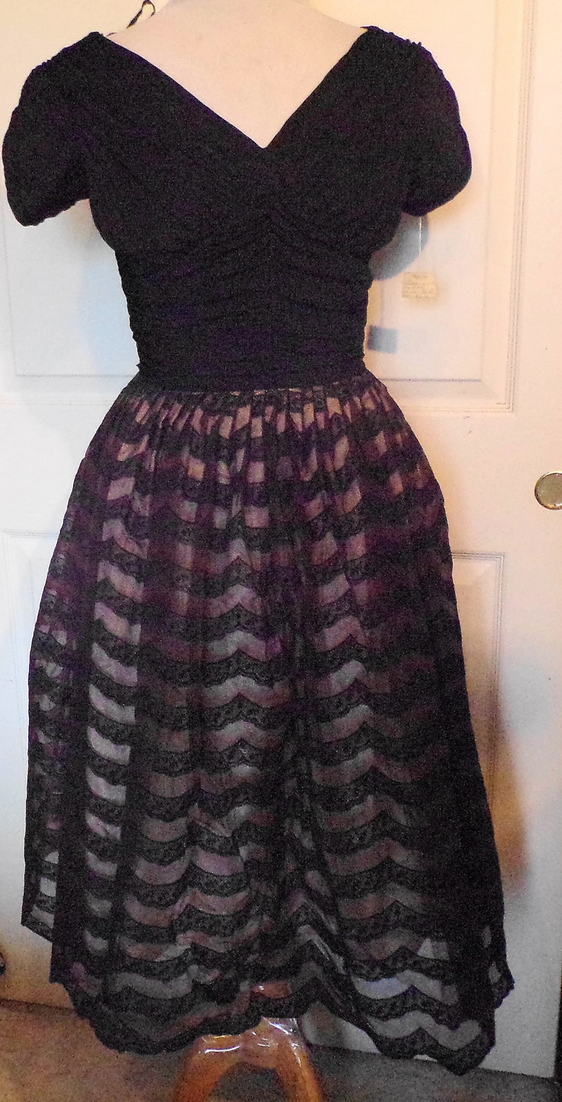 NOS Black Brown Flocked Chiffon Ruched Party Dress Naturally Natlynn Sz 11 B34