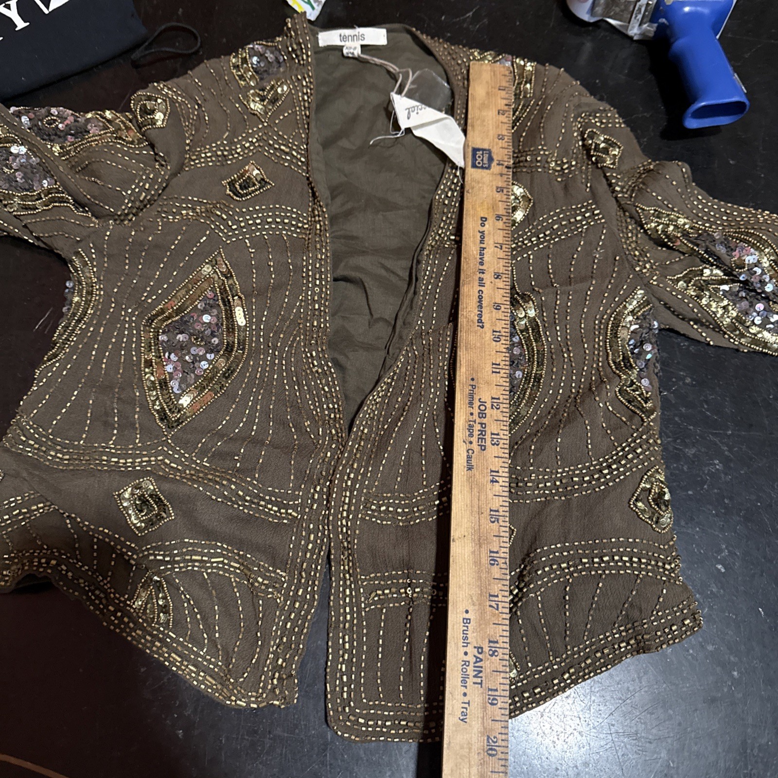 Vtg Tennis Cuidado Especial Sequined Bolero Gold & Army Green XS/S NWTS gc