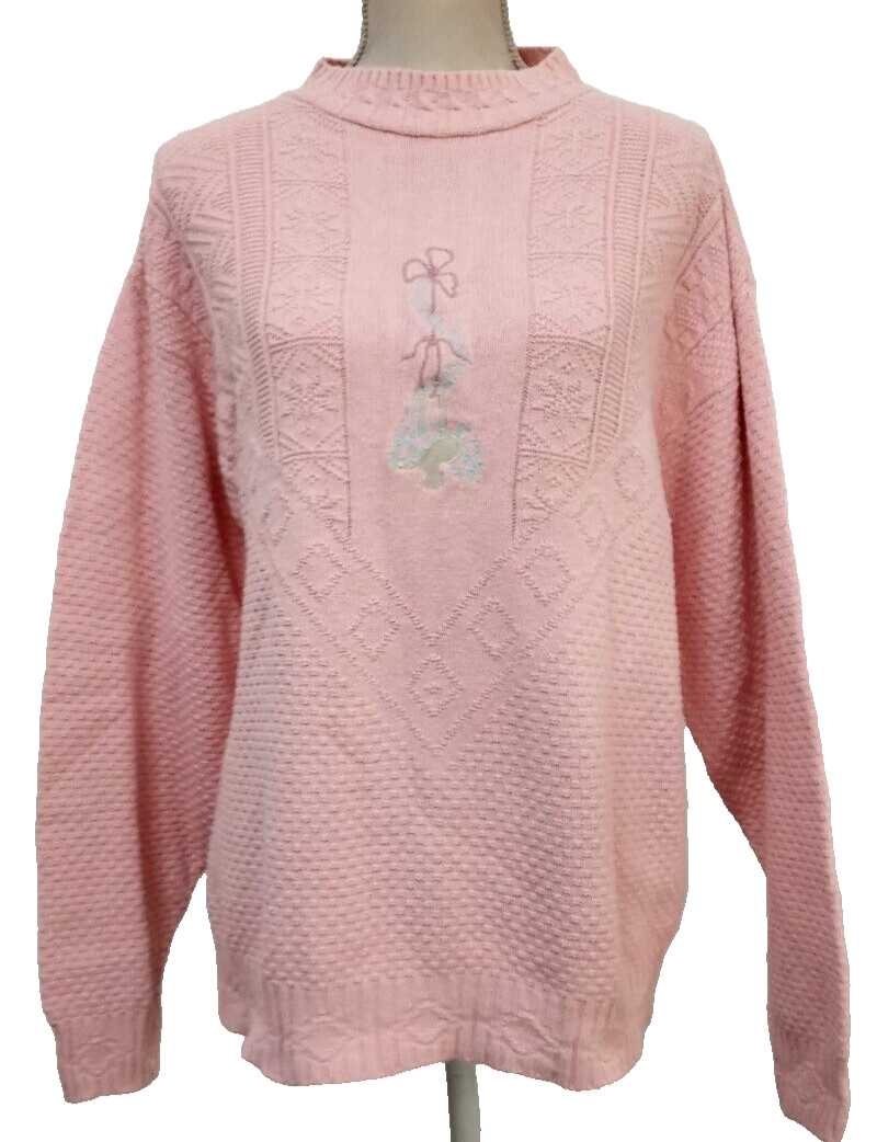 Vintage Isle Of Cotton Sweater Women’s L Large Pink Cotton Cottage Grandmacore