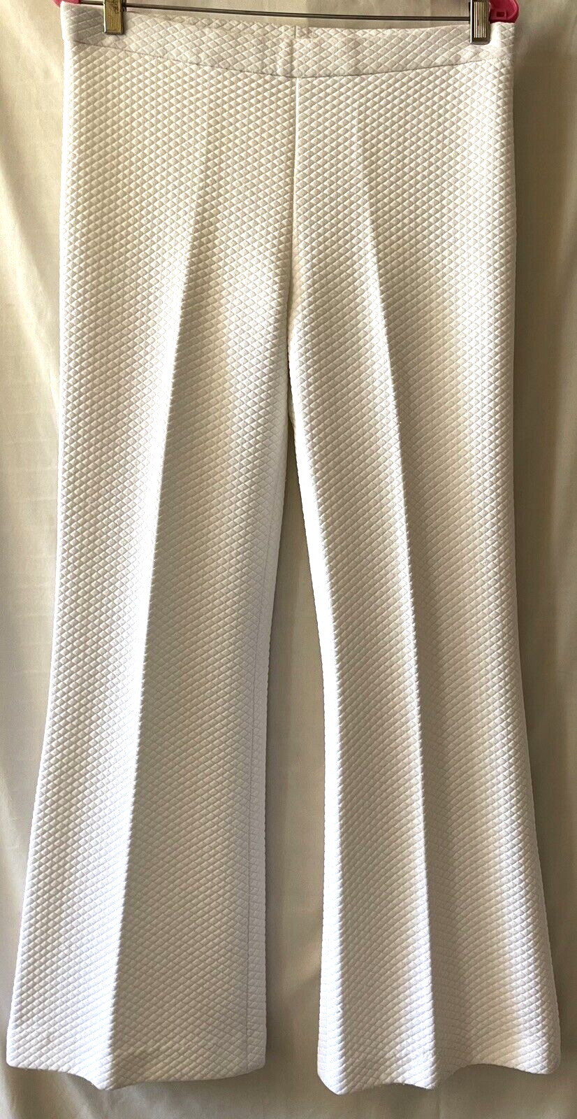 VINTAGE 70’S ALEX COLMAN WHITE WAFFLE POLY PULL ON ABOVE ANKLE PANTS, 32″ WAIST