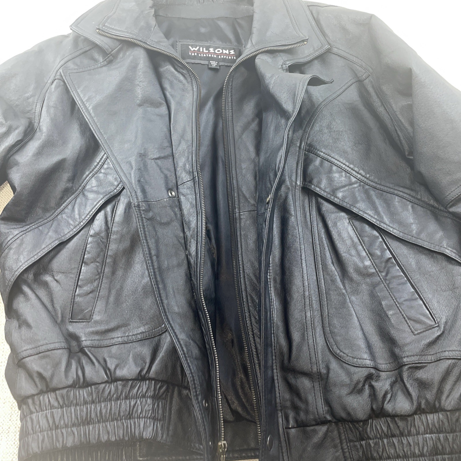 Wilsons The Leather Experts Leather Bomber Jacket Men SZ-Large Black Motorcycle
