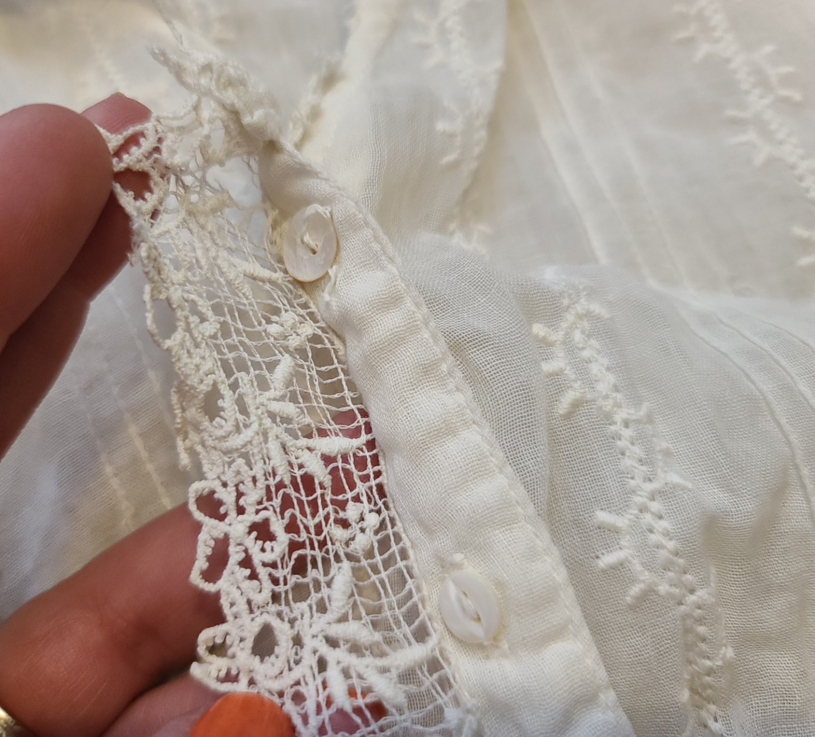 Antique Edwardian Sheer Lacy Dressing Night Gown Shirt Blouse Prarie Wedding S
