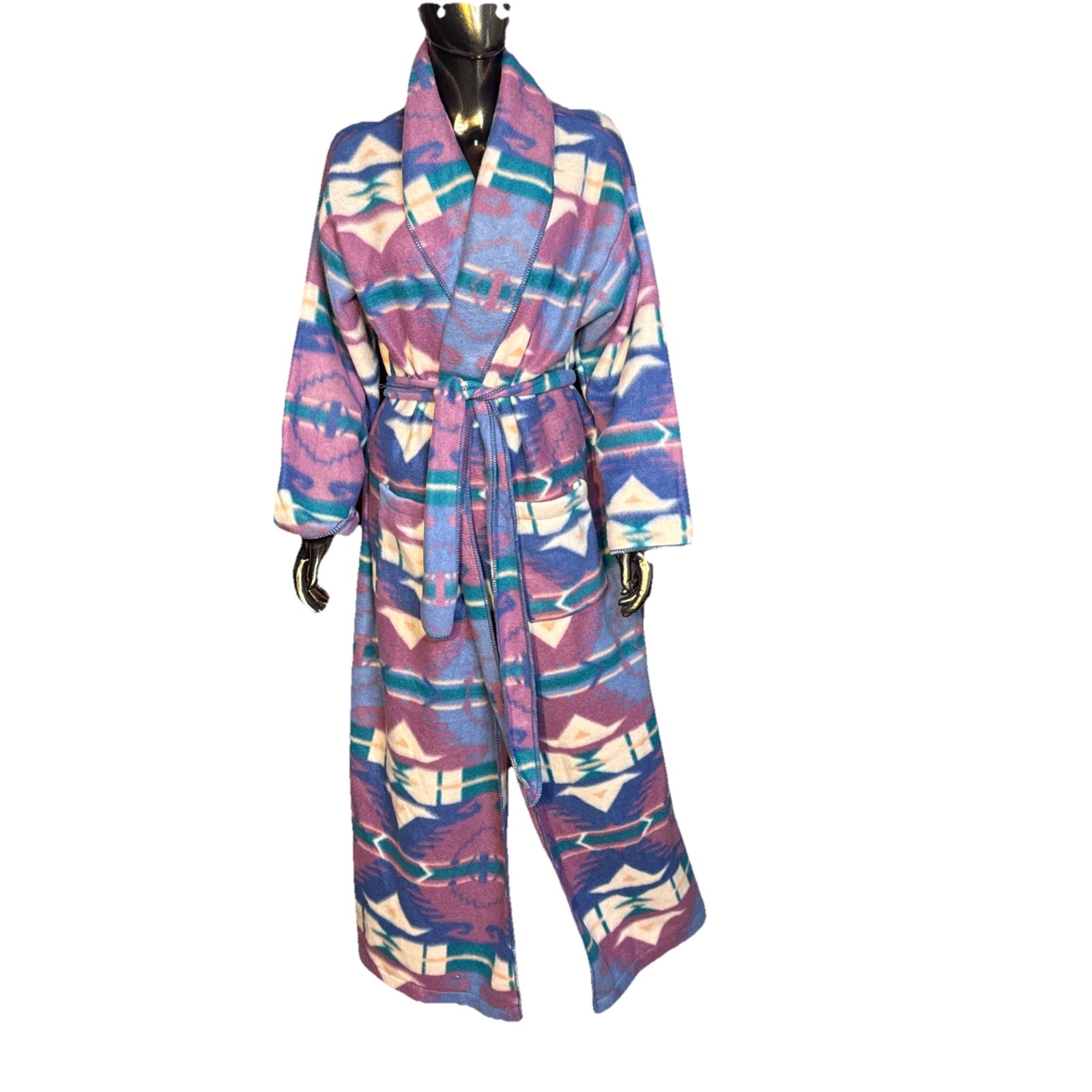 NOS Fleece Bath Robe NATIVE AMERICAN SOUTHWEST Aztec Intimate Moods M Long