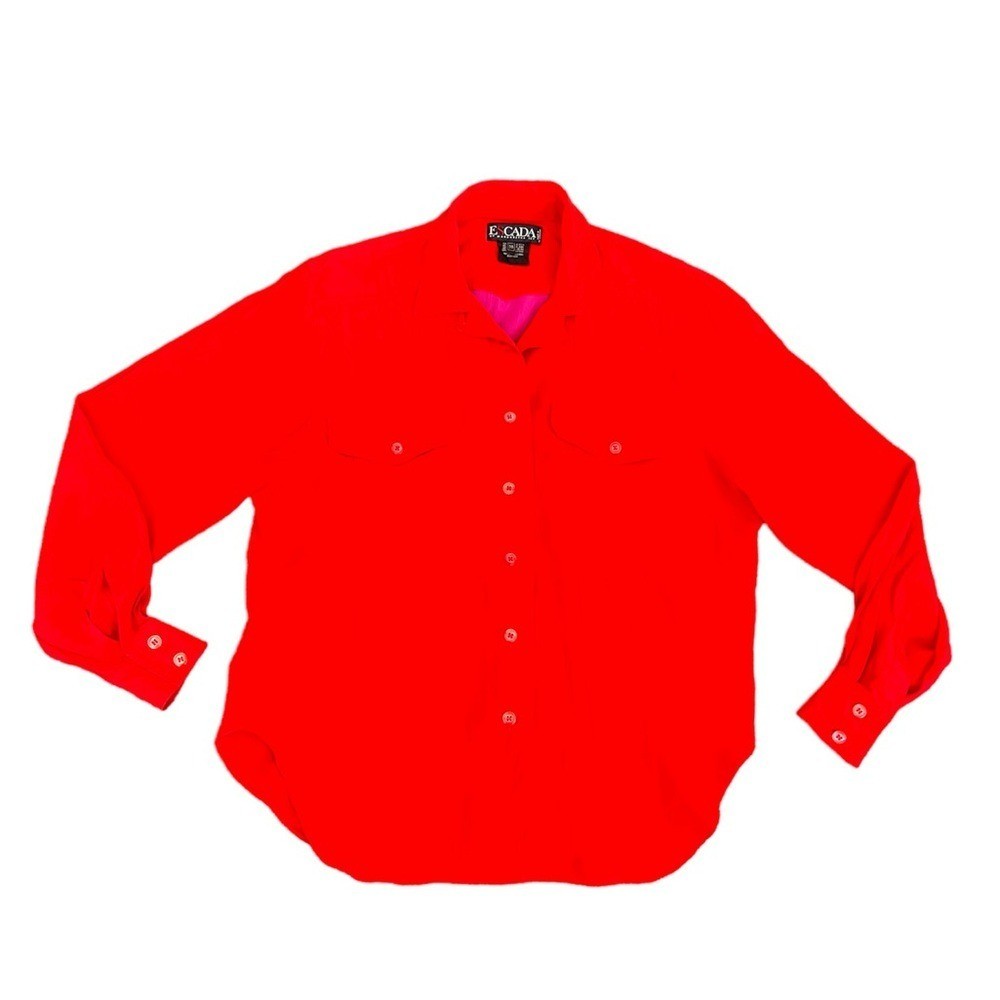 ESCADA 1980s Vintage 100% Color Block Shirt Button Up Long Sleeve Size 36