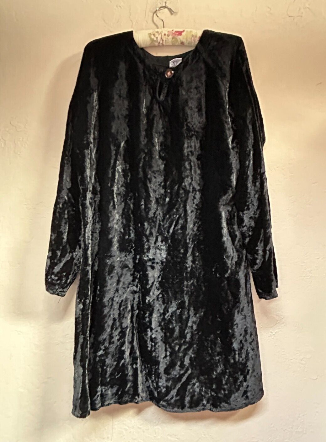 Vintage CP Shades Womens Black Crushed Velvet Shift Dress Long Sleeve Casual