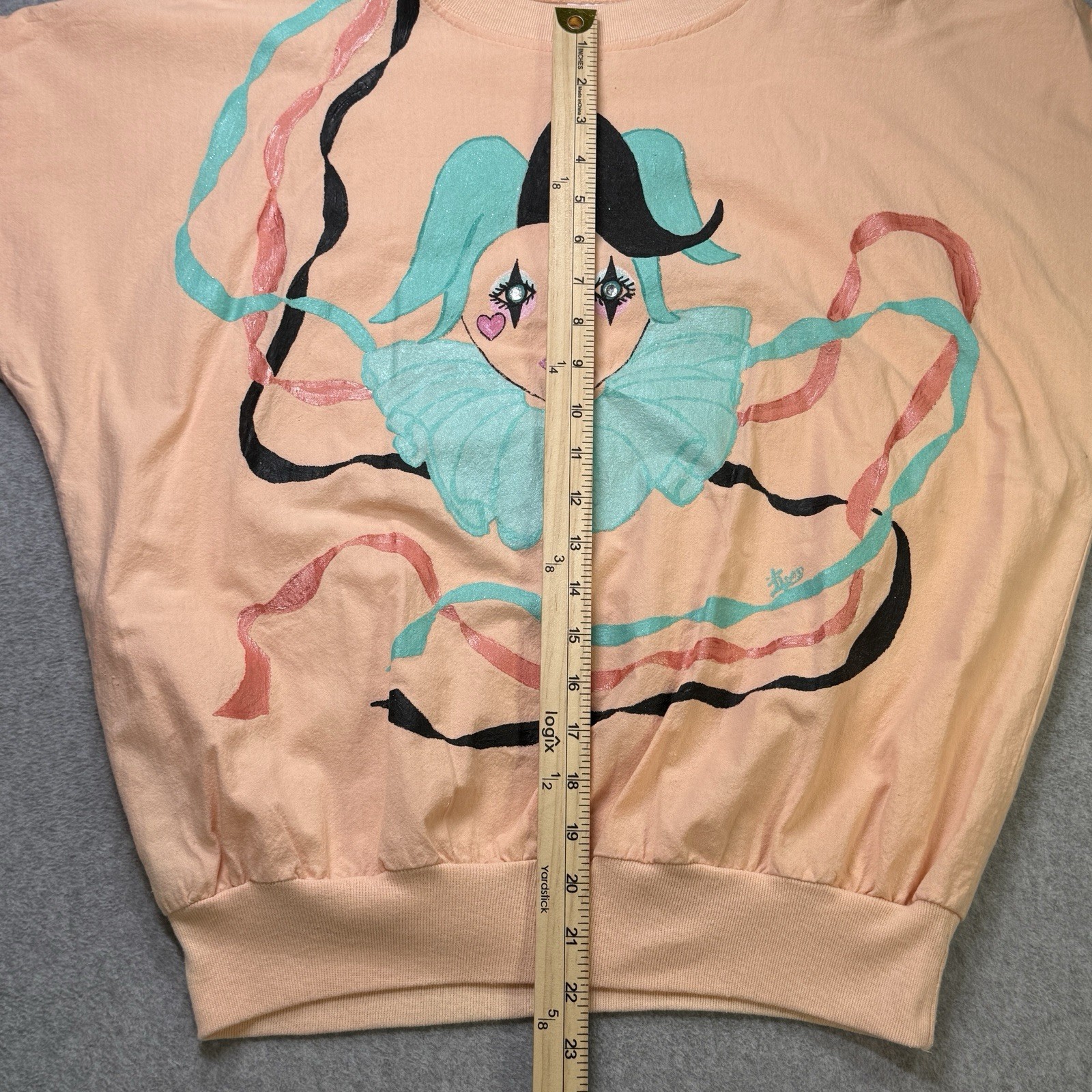 Vintage 1980s Hand Painted Harlequin Artwear Top and Pants Set Pastel USA M