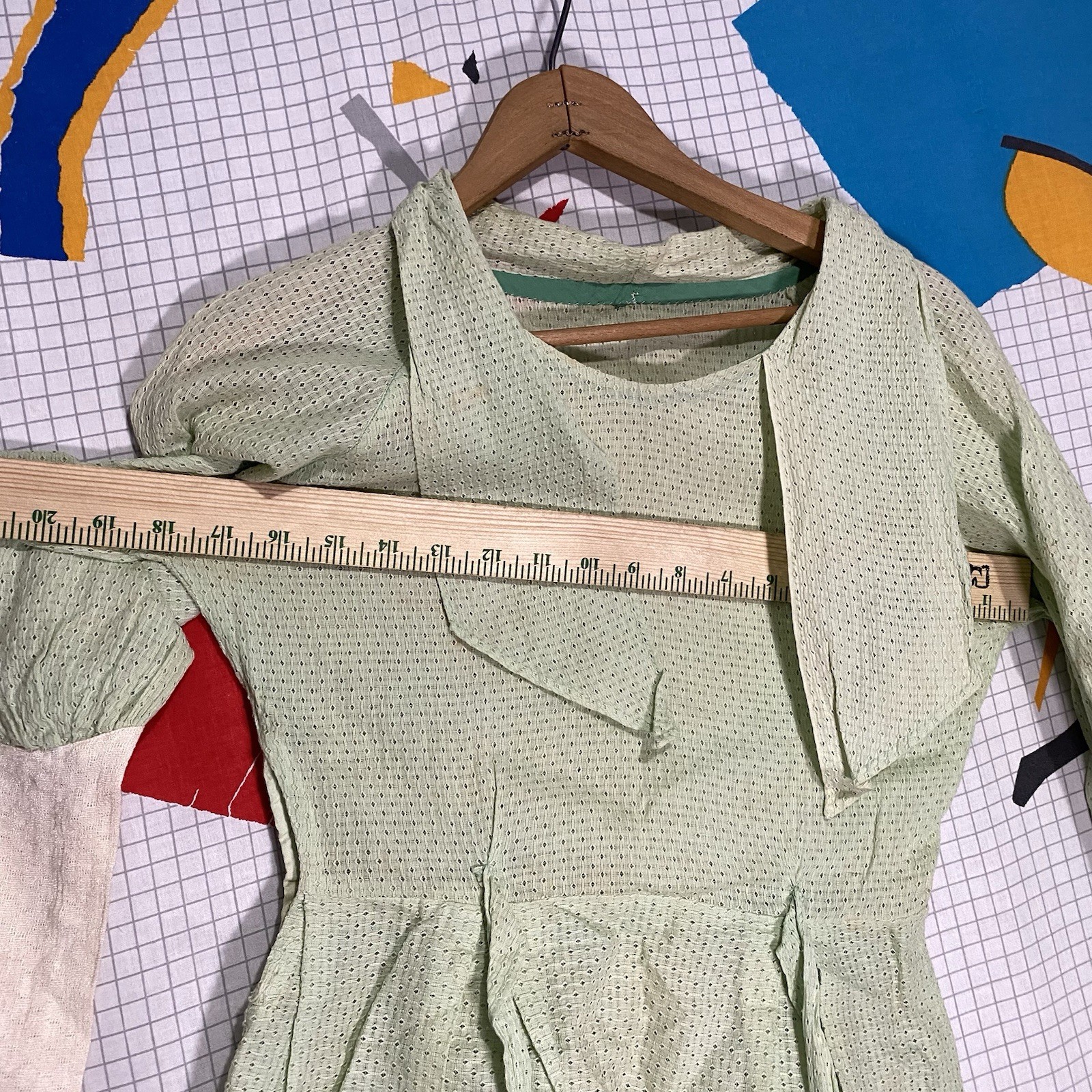 Vintage 1910s Blouse Eyelet Lace Green Cotton Sheer Victorian Edwardian Ties 20s
