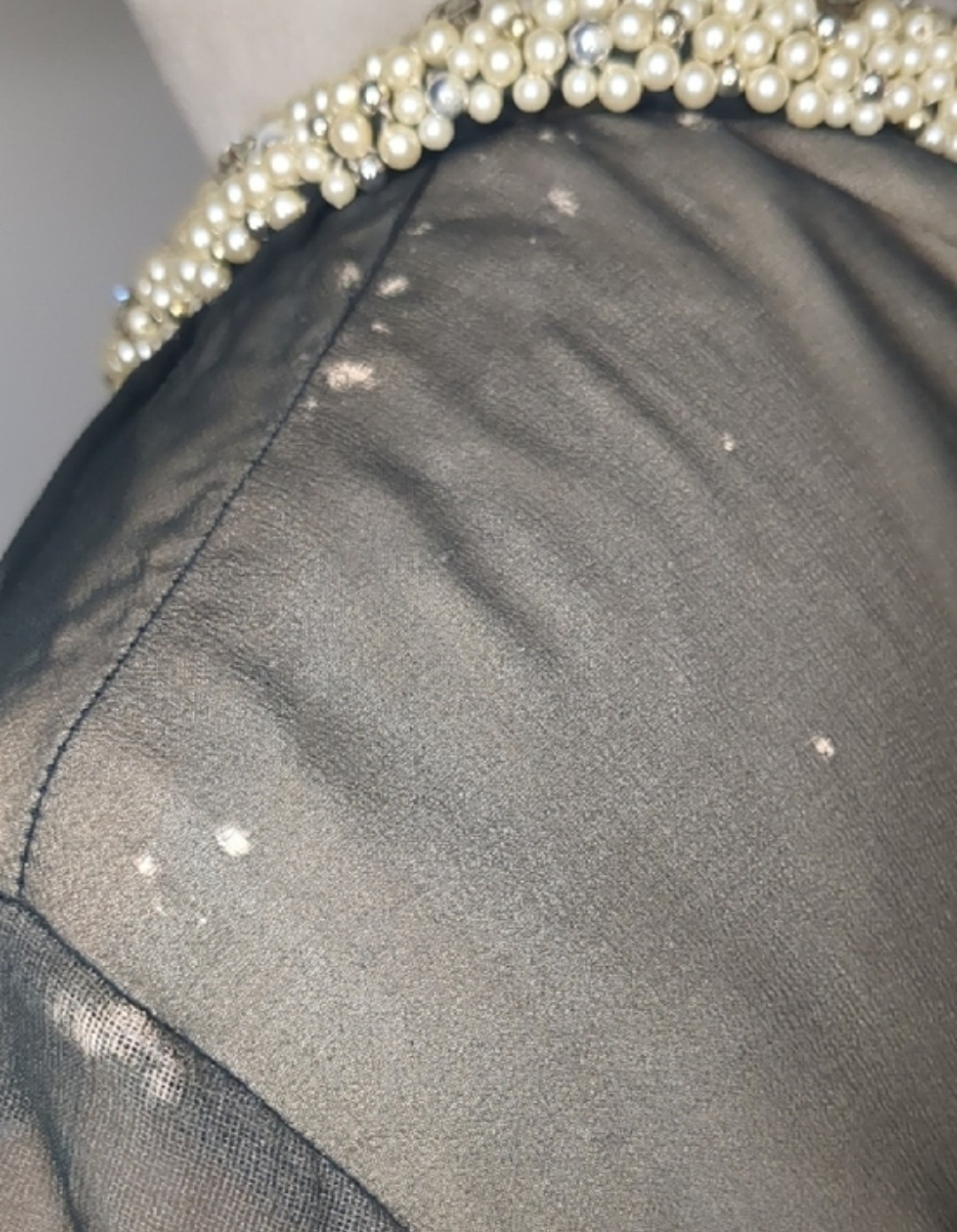 Vintage 60s Lilli Diamond Black Sheer Long Sleeve Wiggle Dress Pearl Beaded