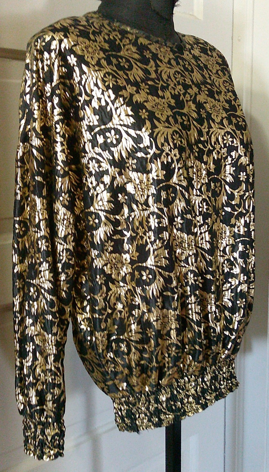 80’s SILVER THREADS Gold Floral Pullover Shirt Top Blouse S