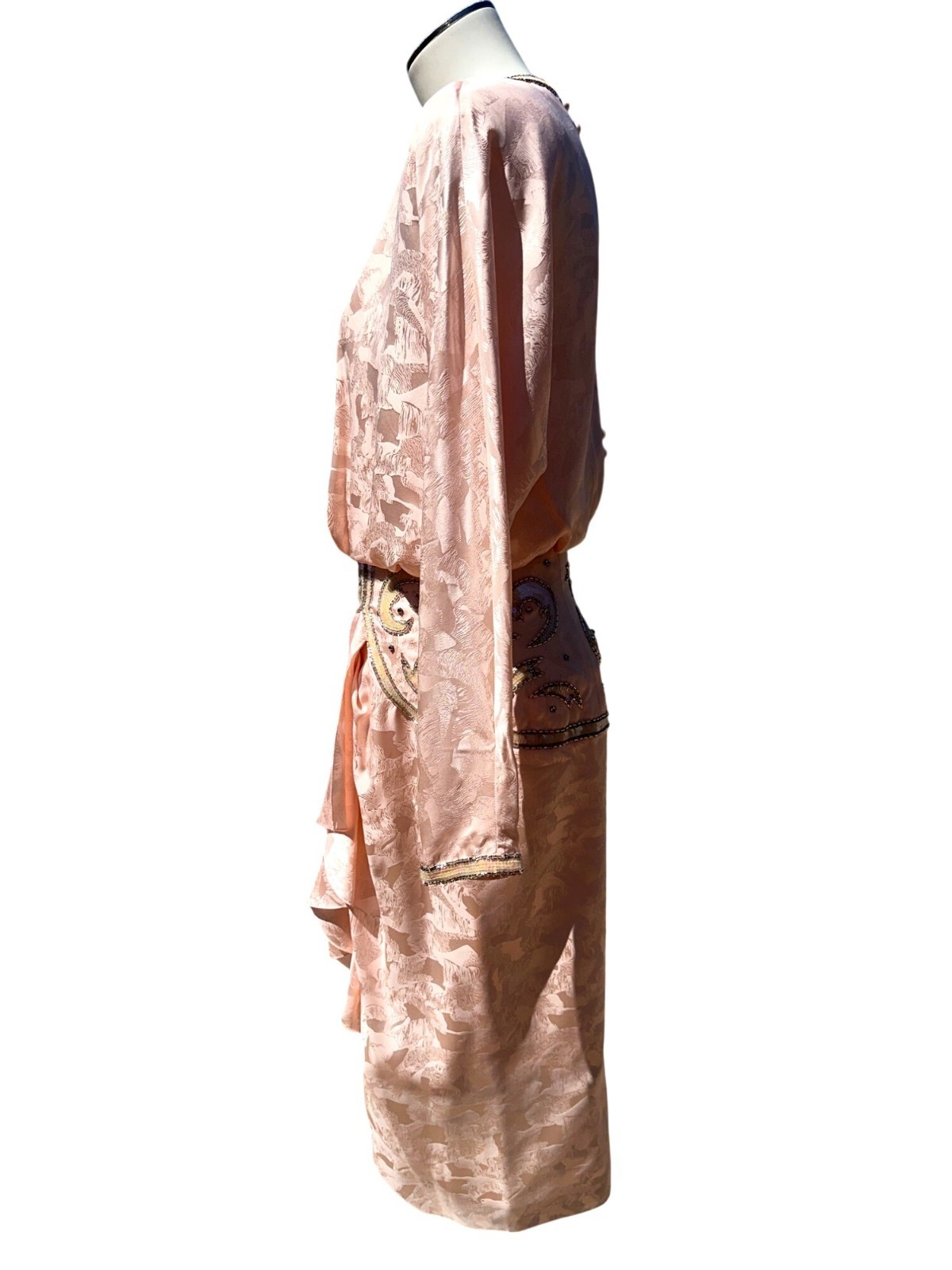All Silk Vintage Dress by Spencer Jeremy 8 Pink Sequin Beaded Shoulder Pads 80s