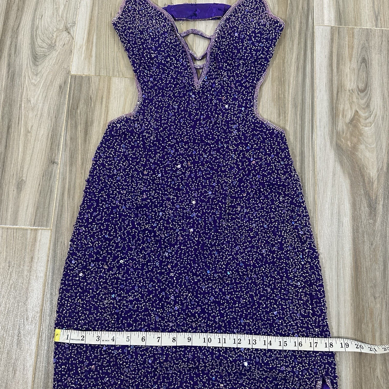 VTG Scala Maxi Dress 100% Silk Beaded Formal Cut Out Slit SZ Medium* Prom Purple