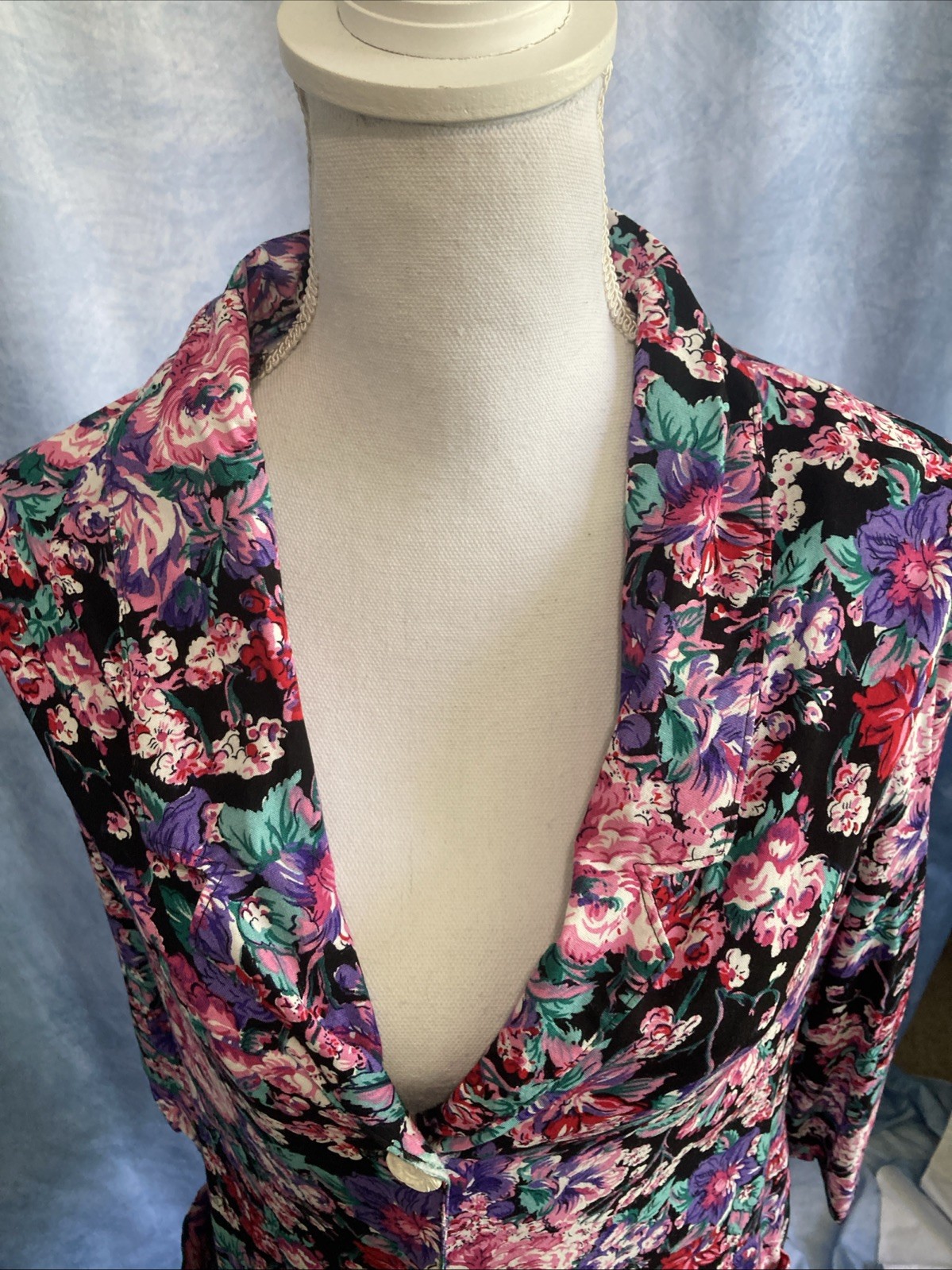 VTG 80s Sag Harbor Floral Blazer Jacket 10 Rayon USA Longline Whimsygoth Avant