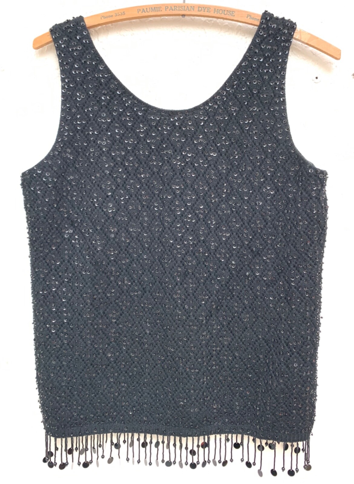 Vintage Carol Brent Black Sequin Knit Beaded Sleeveless Top Medium