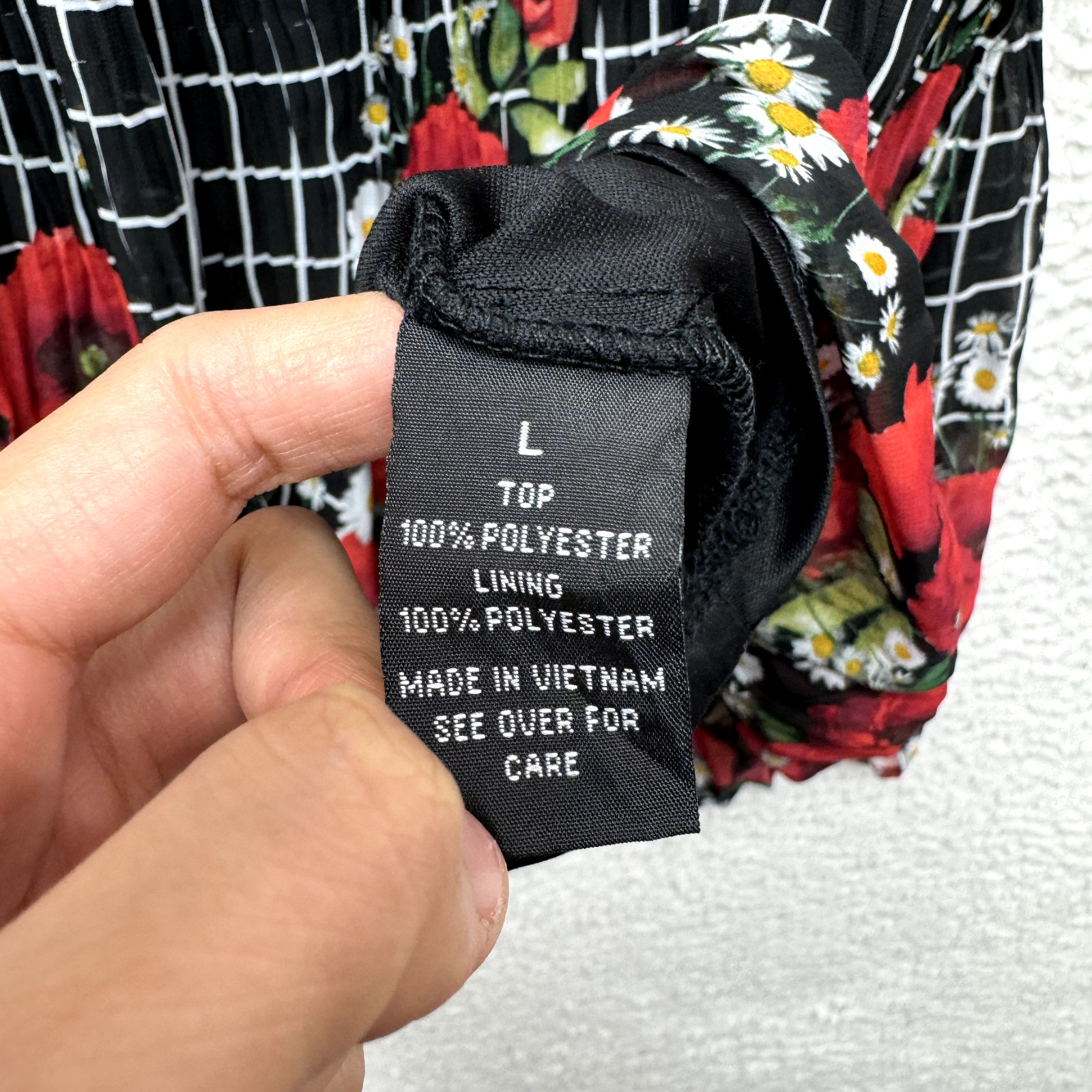 Y2K Vintage Off Shoulder Top Large Black Red Floral Mesh Flared Sleeve Bohemian