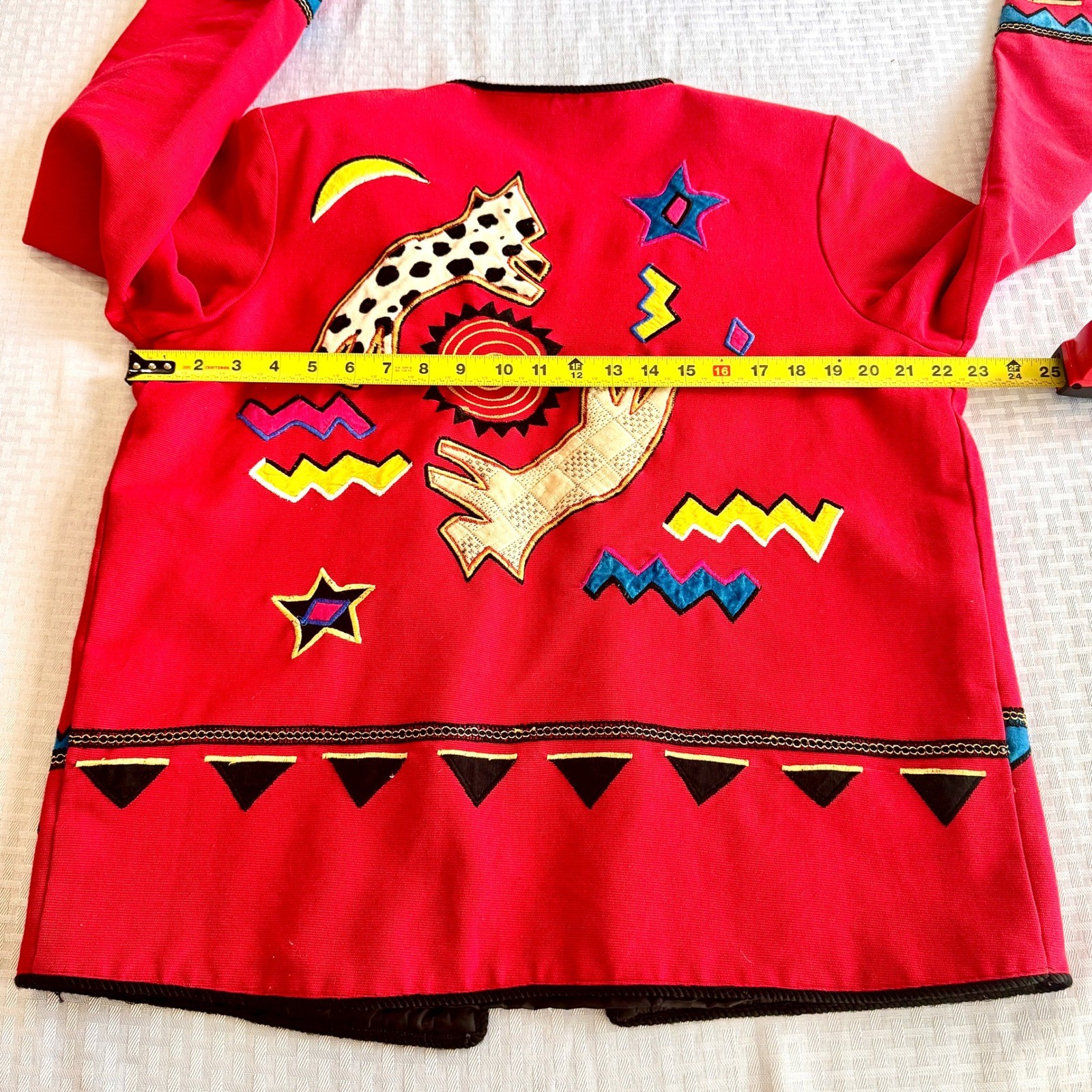 Indigo Moon Vintage Wearable Art Jacket Red Celestial Animal Embroidered Small