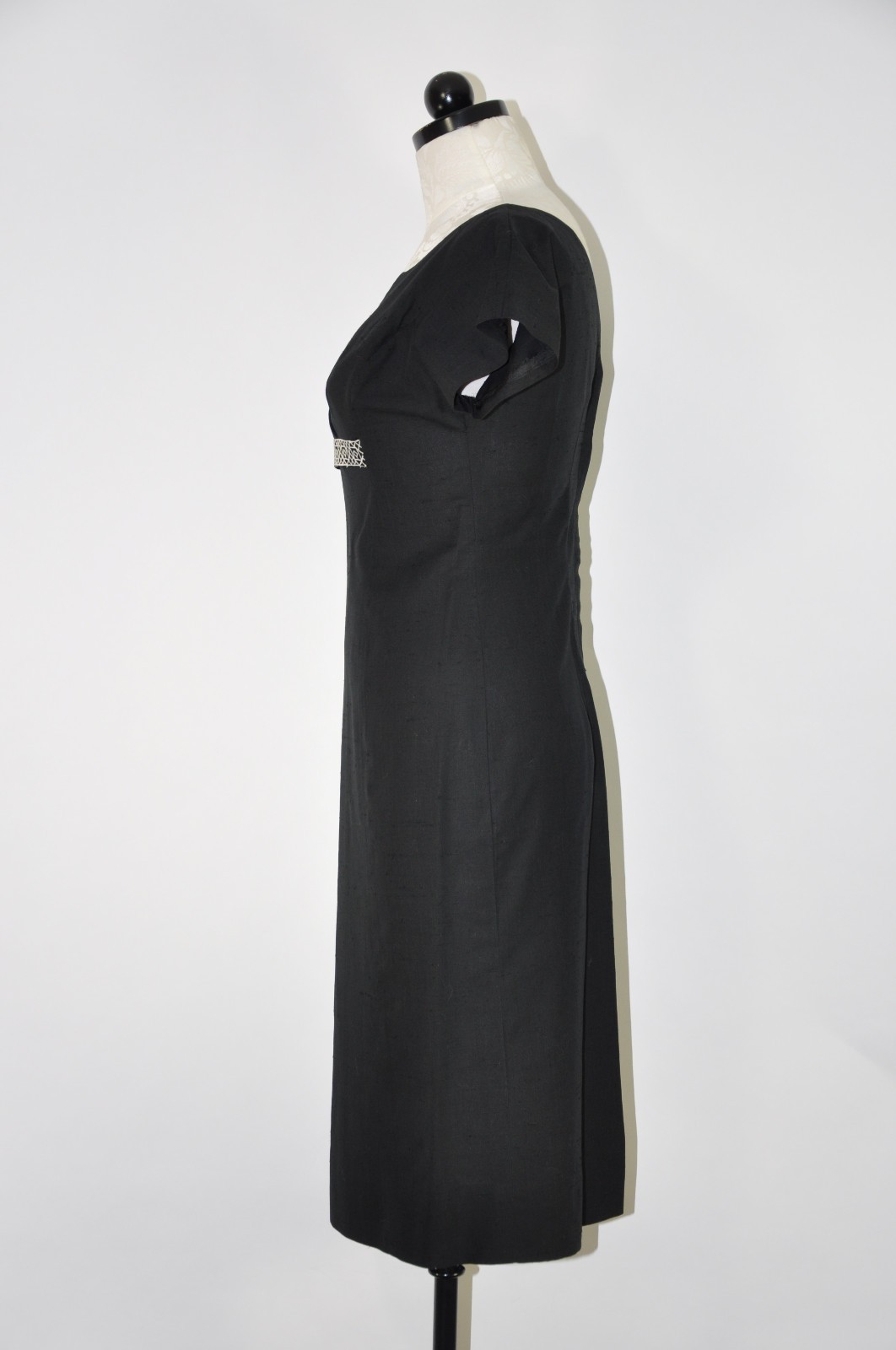 VTG 1950s Lilli Diamond Black White Embroidery Two Piece Coat Pencil Dress Set S