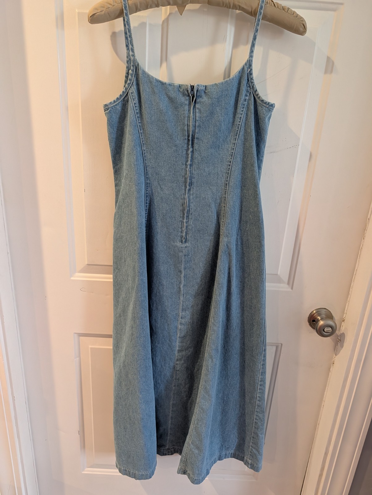 1990s Vintage MODA lNT’L 100% Cotton Denim Dress Sz 8 Drawstring Front Sexy Mom