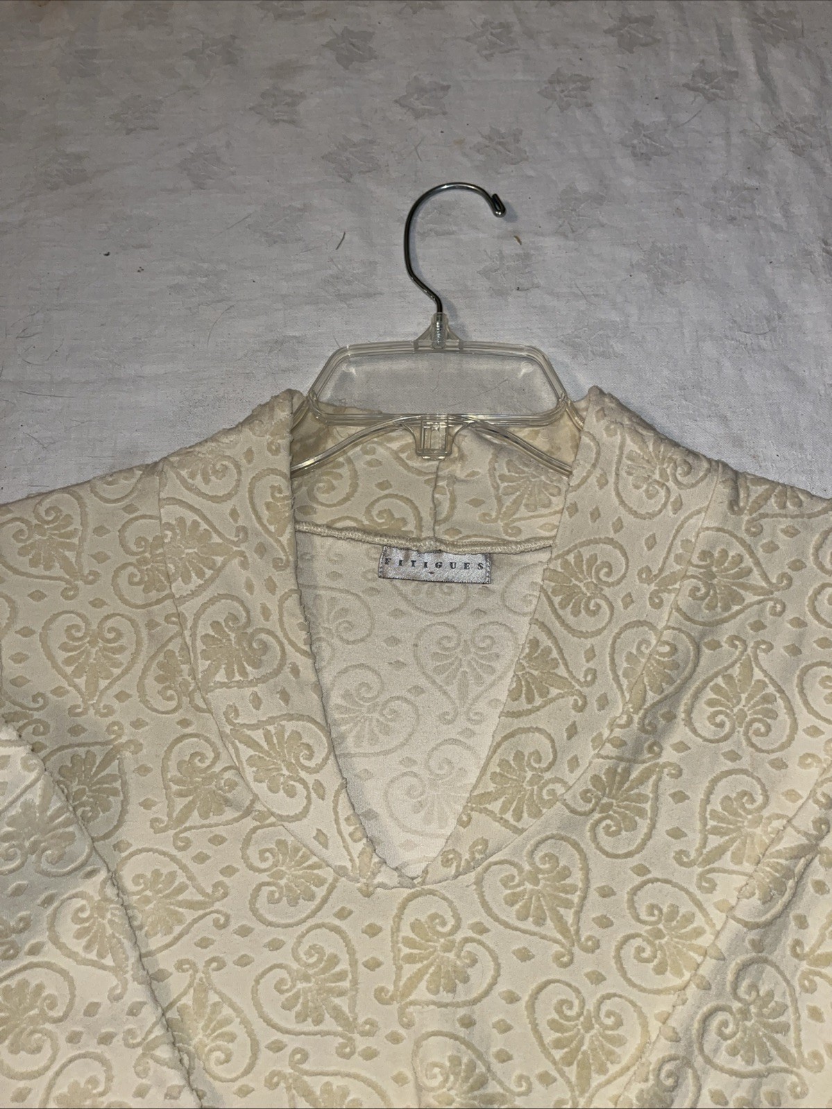 Vtg Fitigues Blouse Large Ecru Textured Hearts Cotton/polyamide Long Sleeve