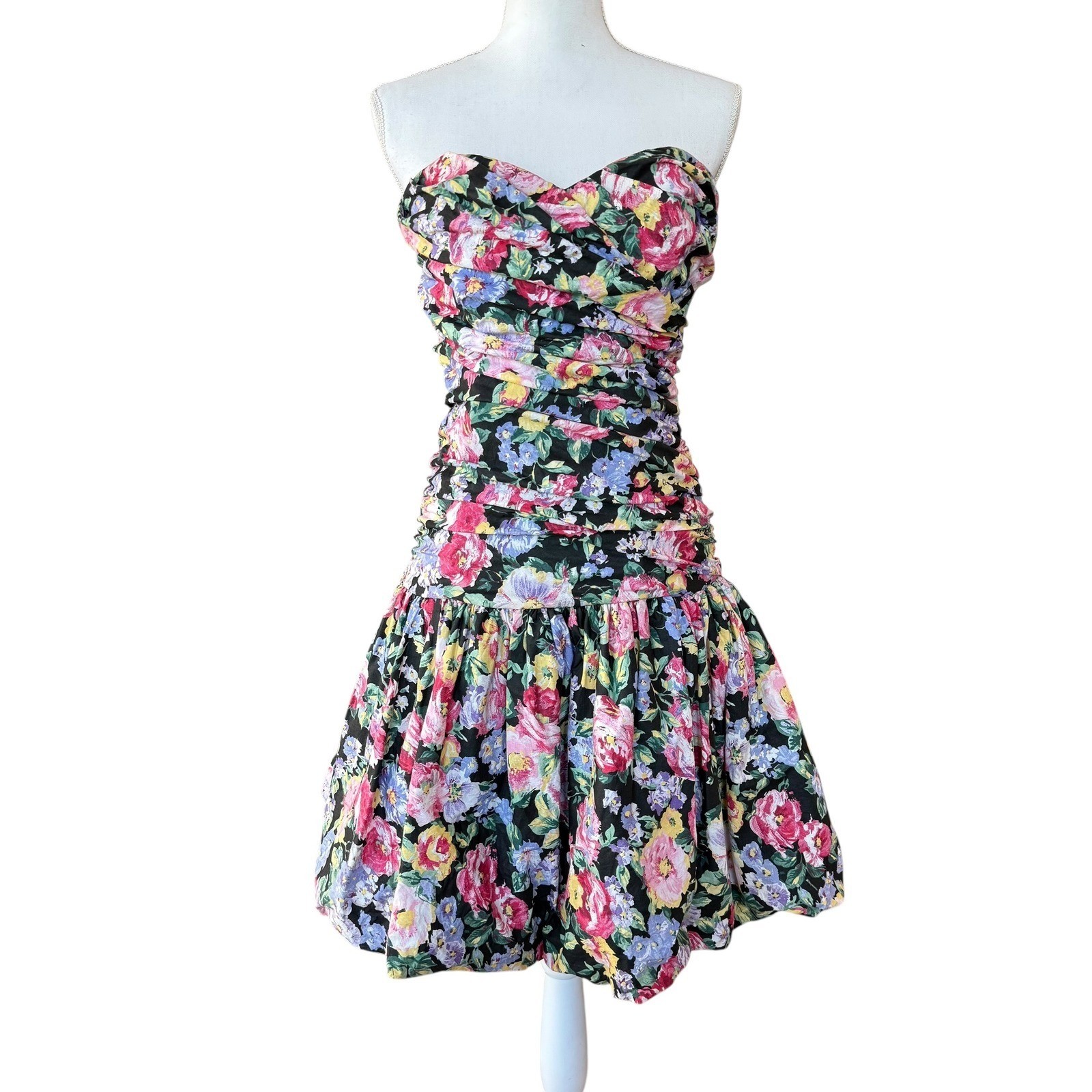 Vintage Positively Ellyn Strapless Floral Ruched Bubble Hem Mini Dress Size 12