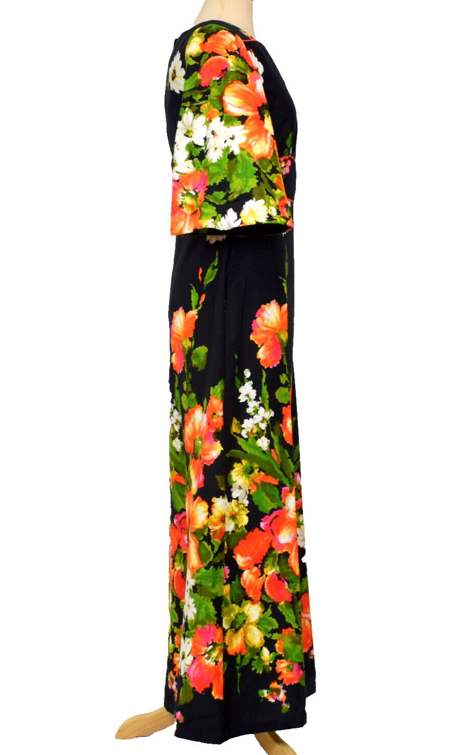 Vtg 60-70s Alice California Vibrant Floral Print Long Maxi Dress S-M LN