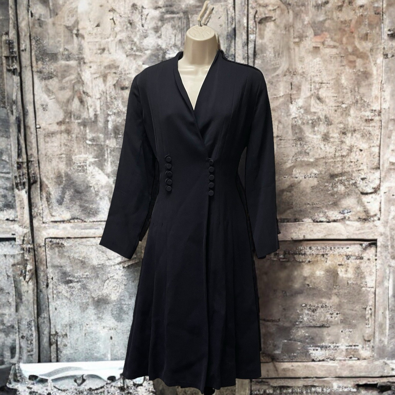 Vintage 1930s-1940s Dark Blue Wool Princess Double Breasted Coat Original WWII
