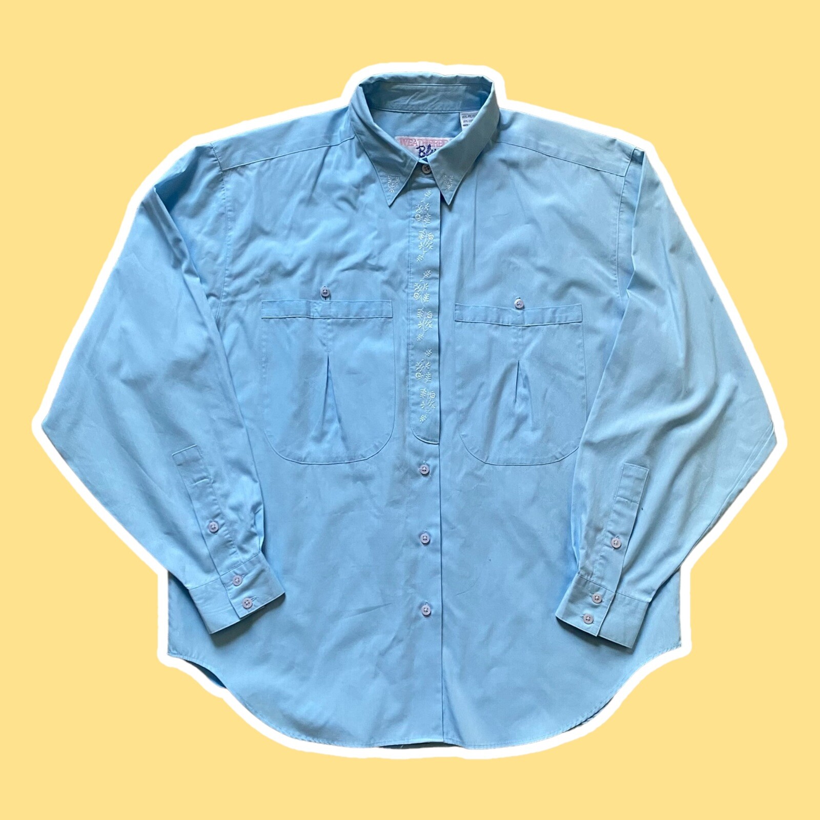 VTG ~ 1990s ~ Weathered Blues ~ Light Blue Button Down ~ Embroidery ~ Size 12